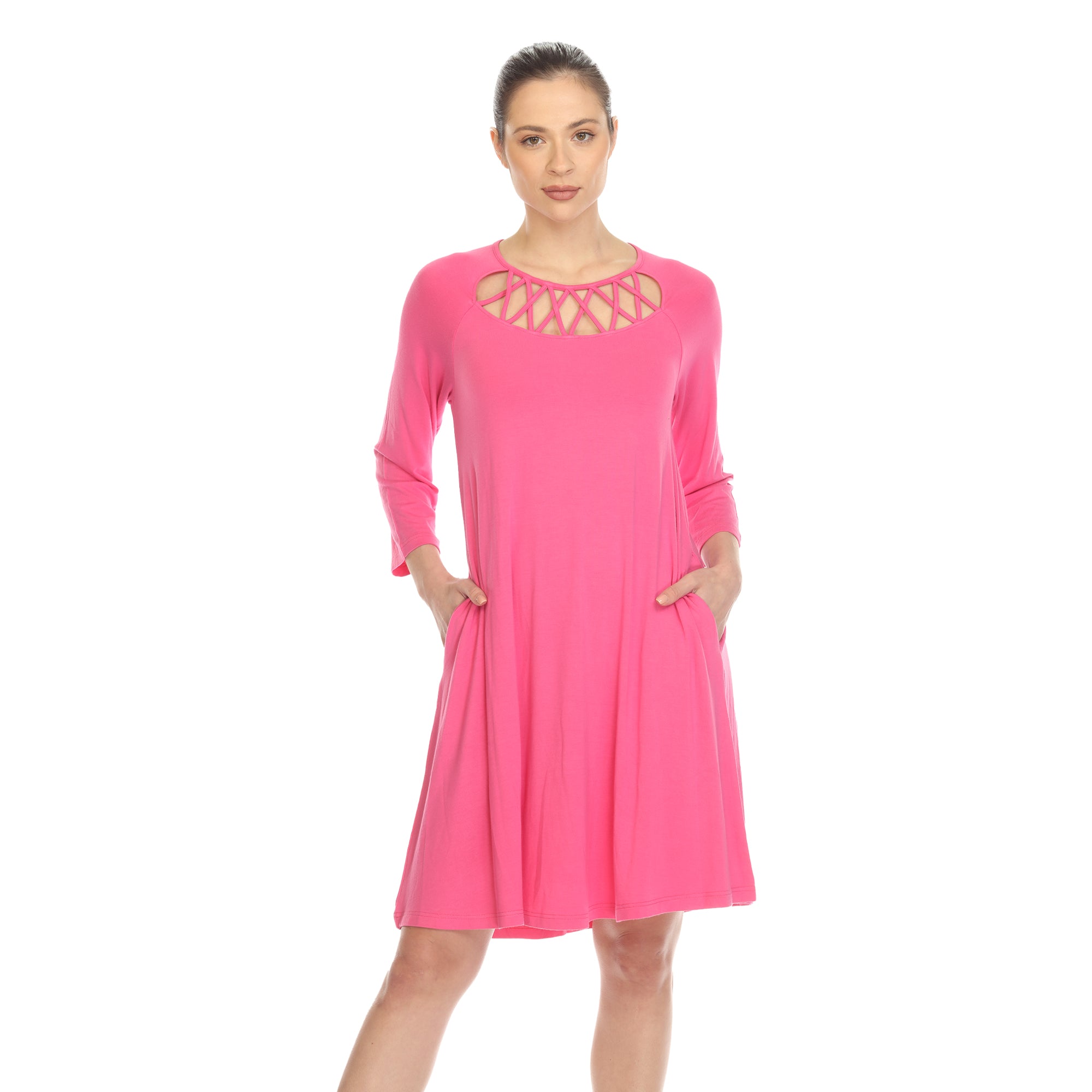 Women's Criss Cross Neckline Swing Midi Dress (8 Colors Available)