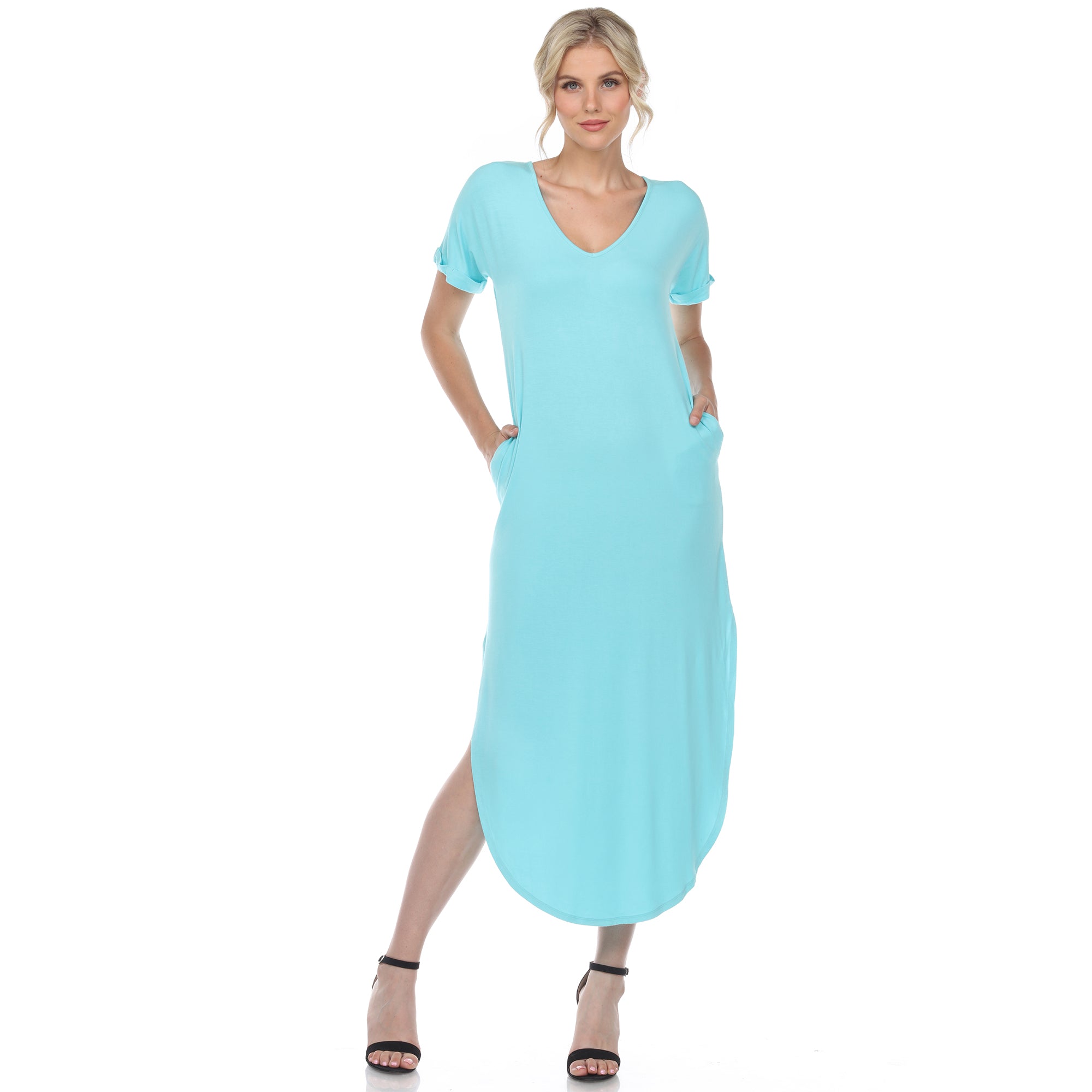 Women's Short Sleeve V-neck Maxi Dress (5 Colors Available)