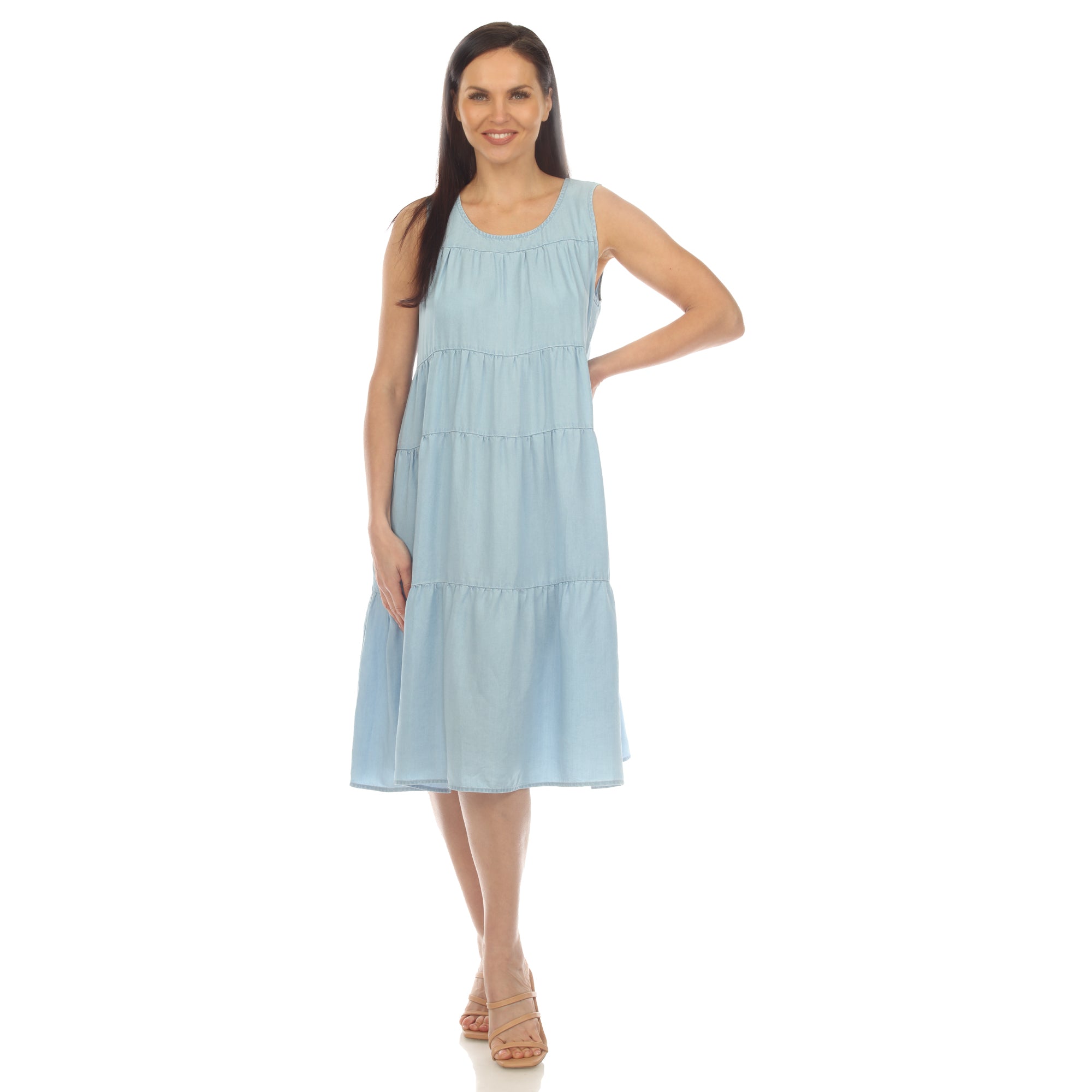 Women's Sleeveless Tiered Chambray Midi Dress