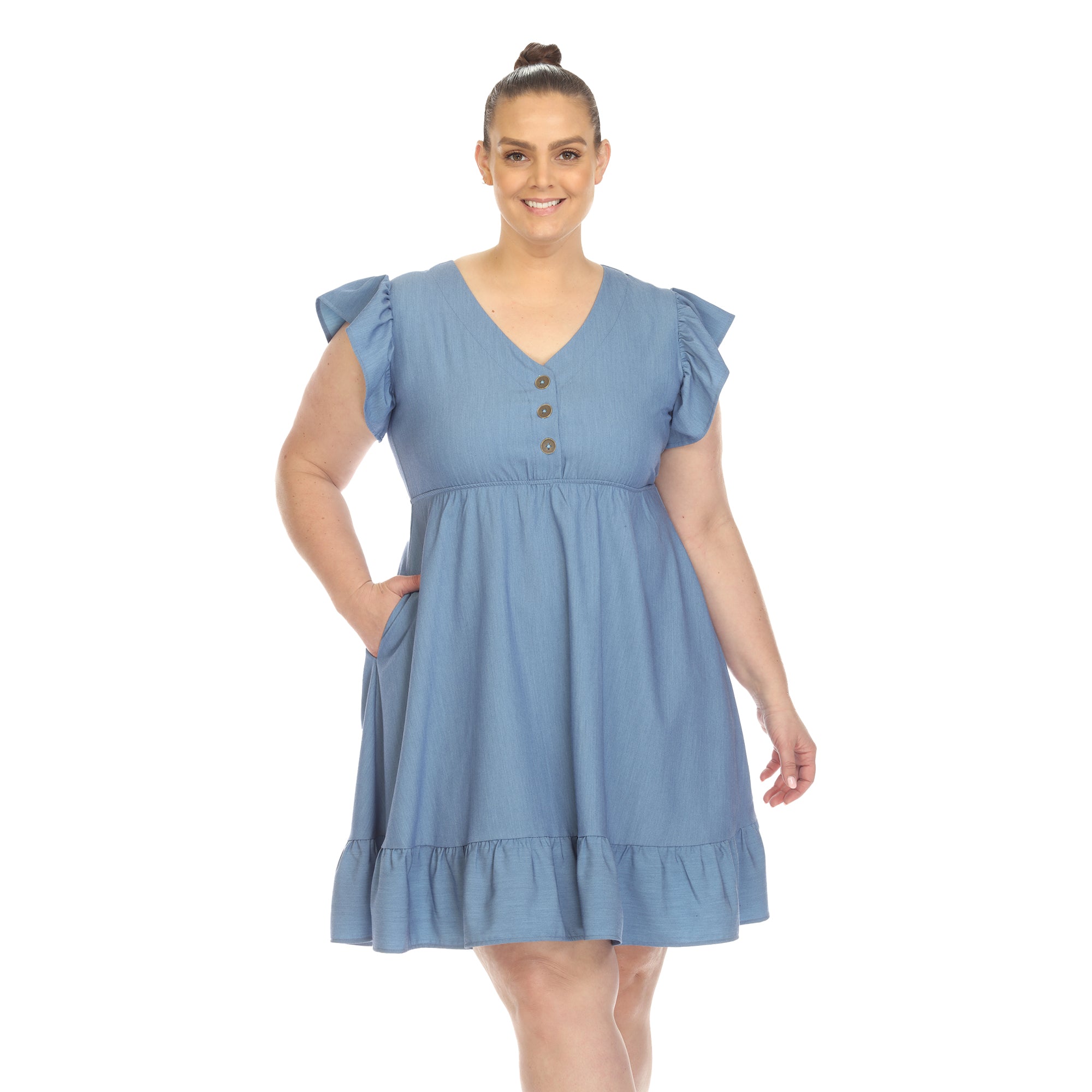 Ruffle Sleeve Knee-Length Dress - Plus (2 Colors Available)