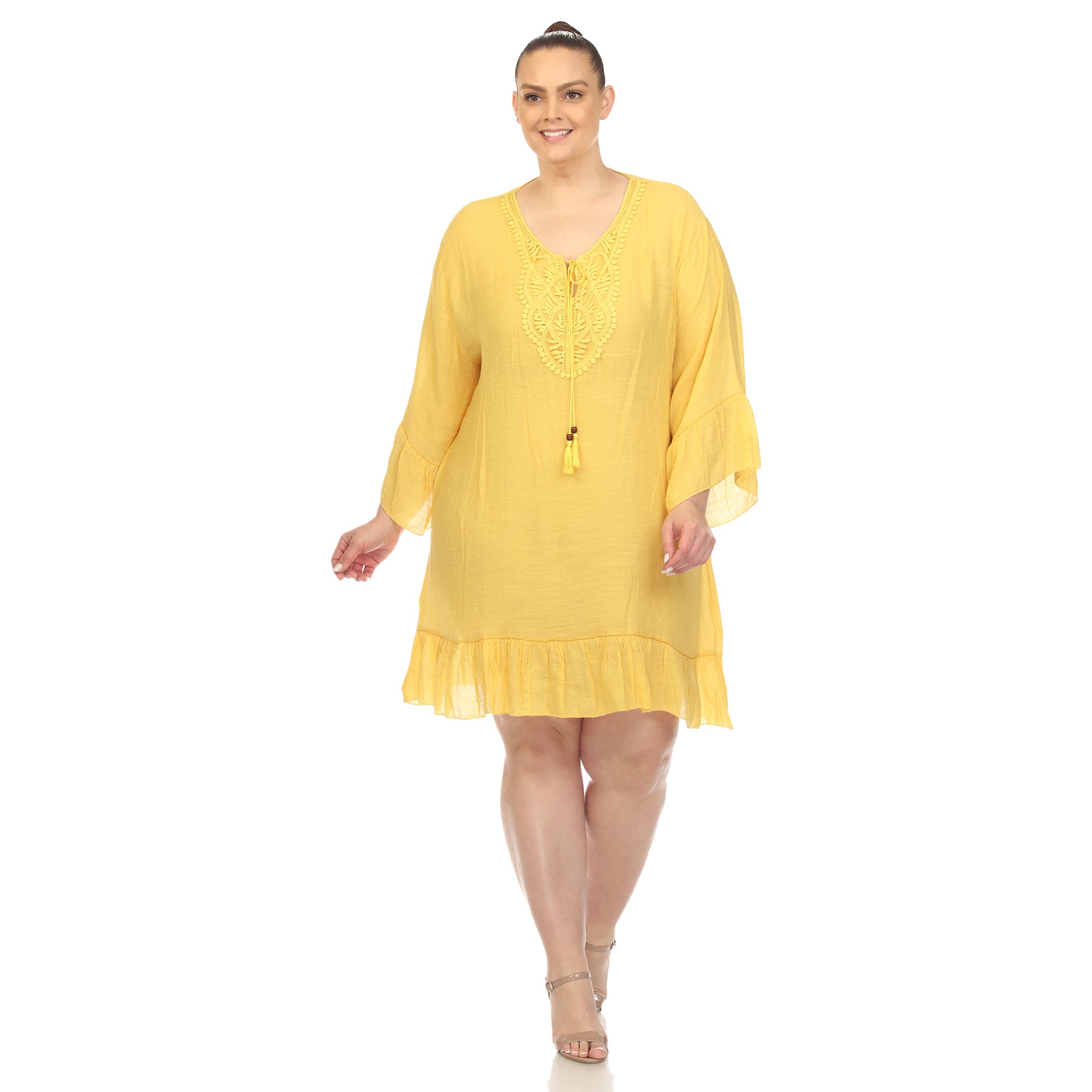 Sheer Embroidered Knee Length Cover Up Dress (4 Colors Available)