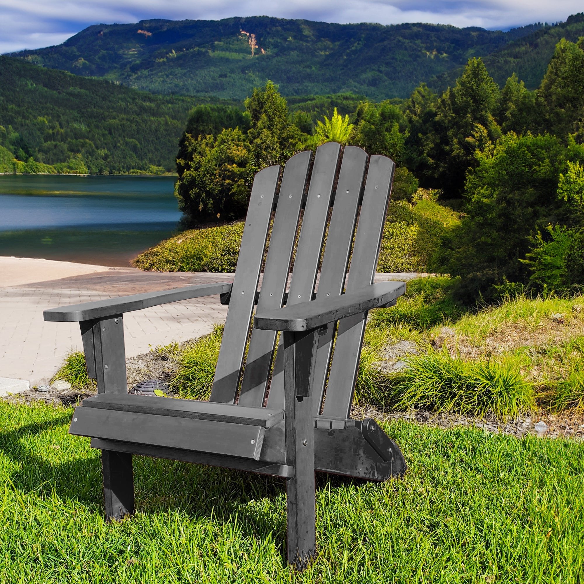 Adirondack Chair, Ultra Durable Weather Resistant Design, Real Wood Look, Easy Folding- 300 lb Capacity, Black