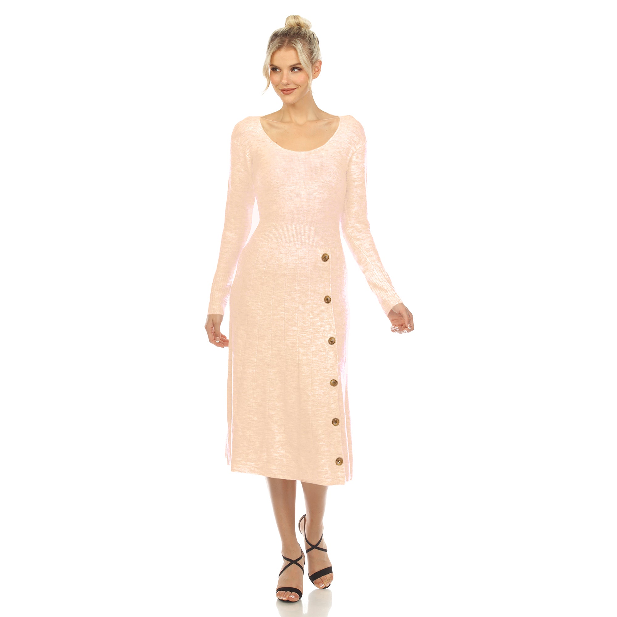 Women's Crew Neck Fit and Flare Sweater Midi Dress (4 Colors Available)