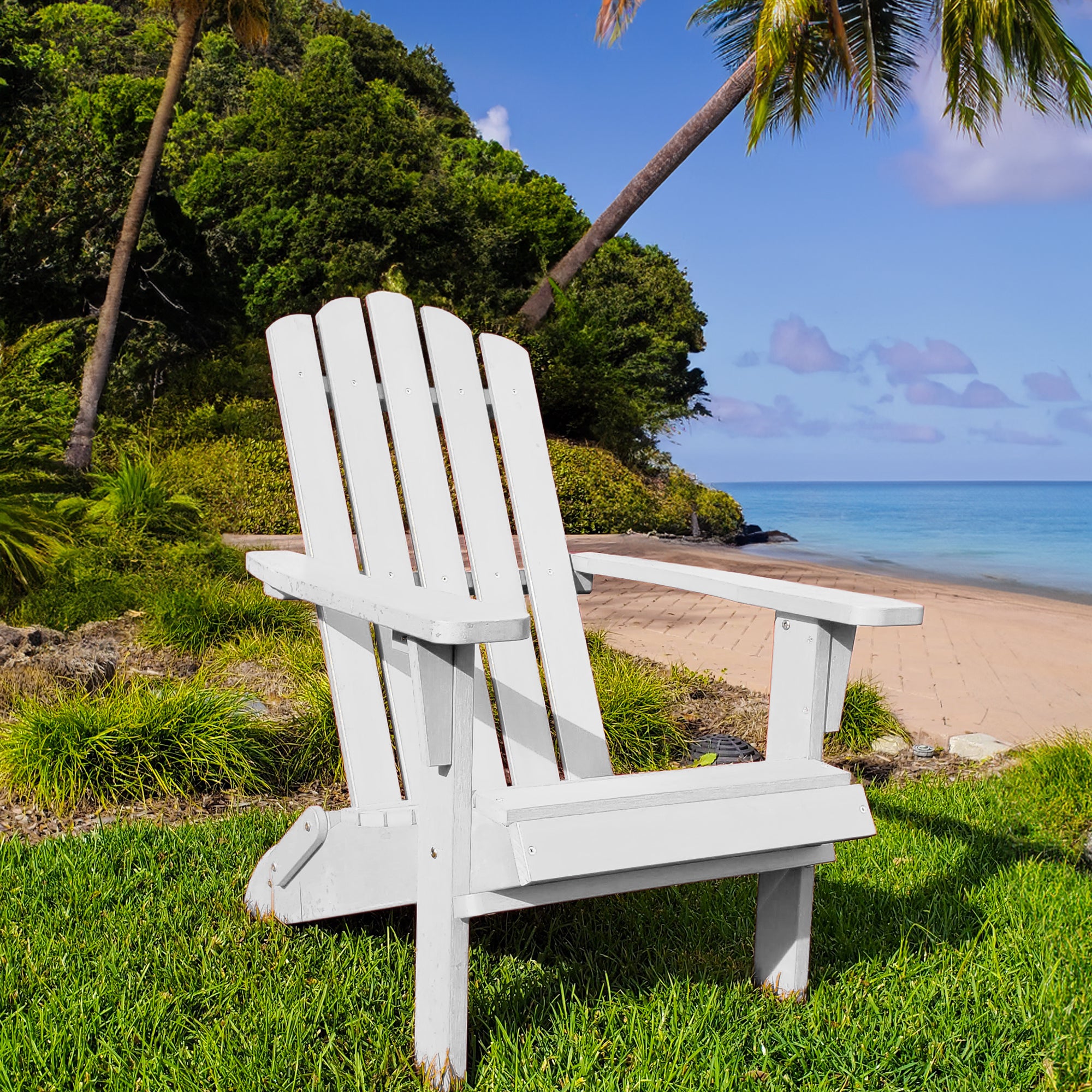 Folding Adirondack Chair, Ultra Durable Weather Resistant Design, Easy Folding -300 lb Capacity, White