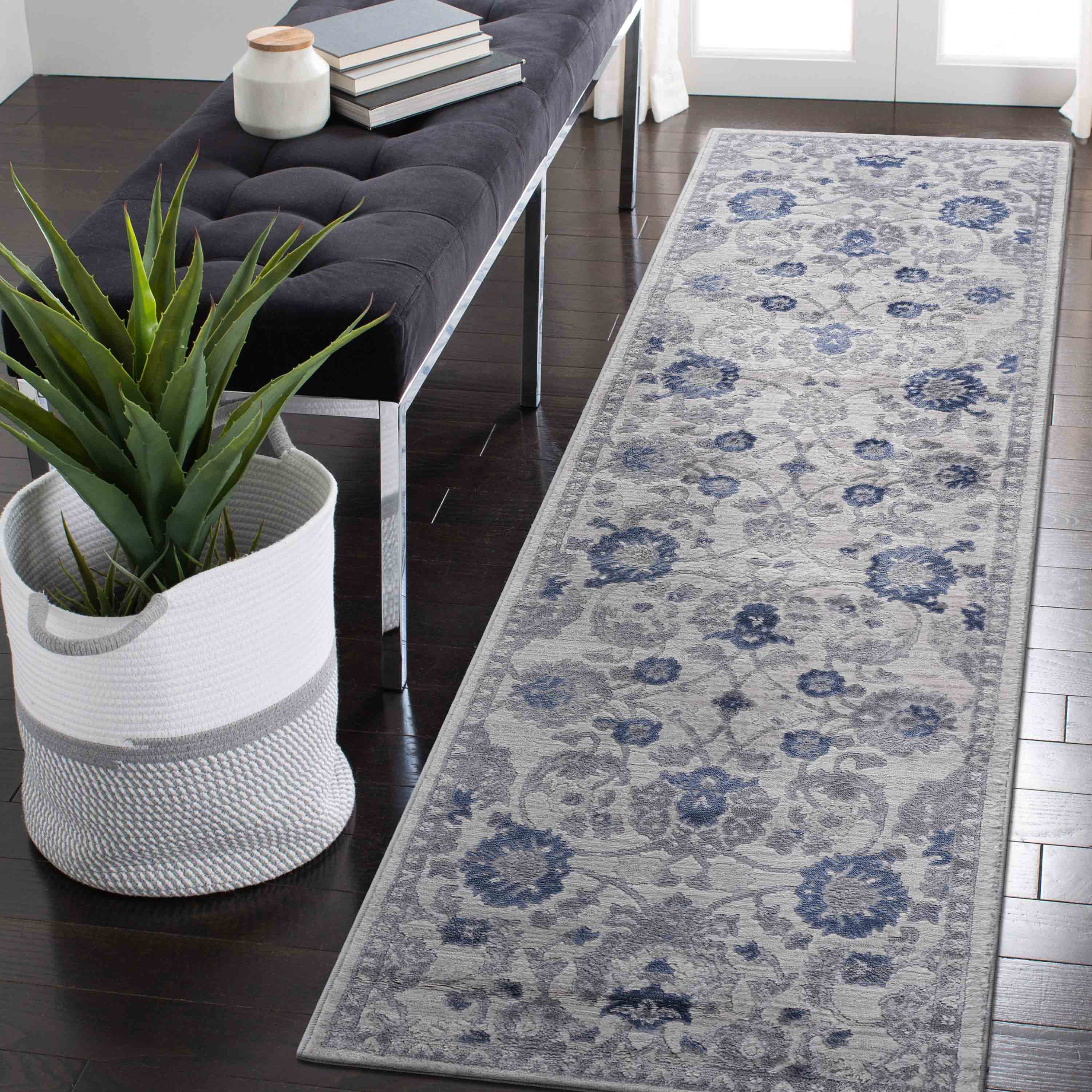 NAAR MARFI Collection 2X8 Blue/Silver/Oriental Non-Shedding and Stain Resistant Area Rug