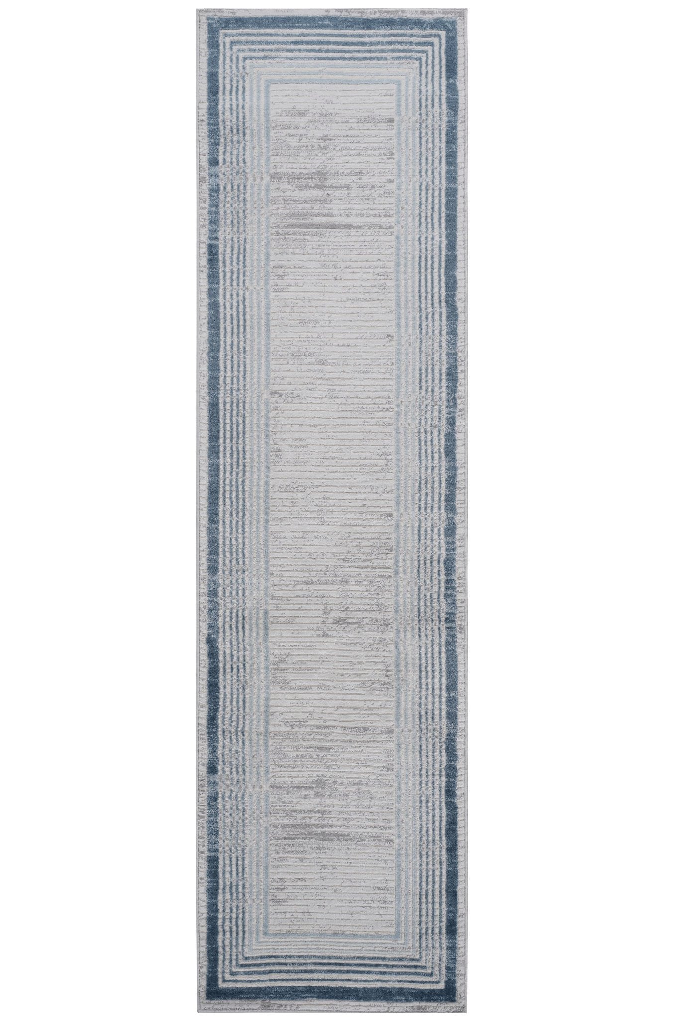 2X8 Blue/Ivory/Bordered Non-Shedding Stain Resistant Area Rug