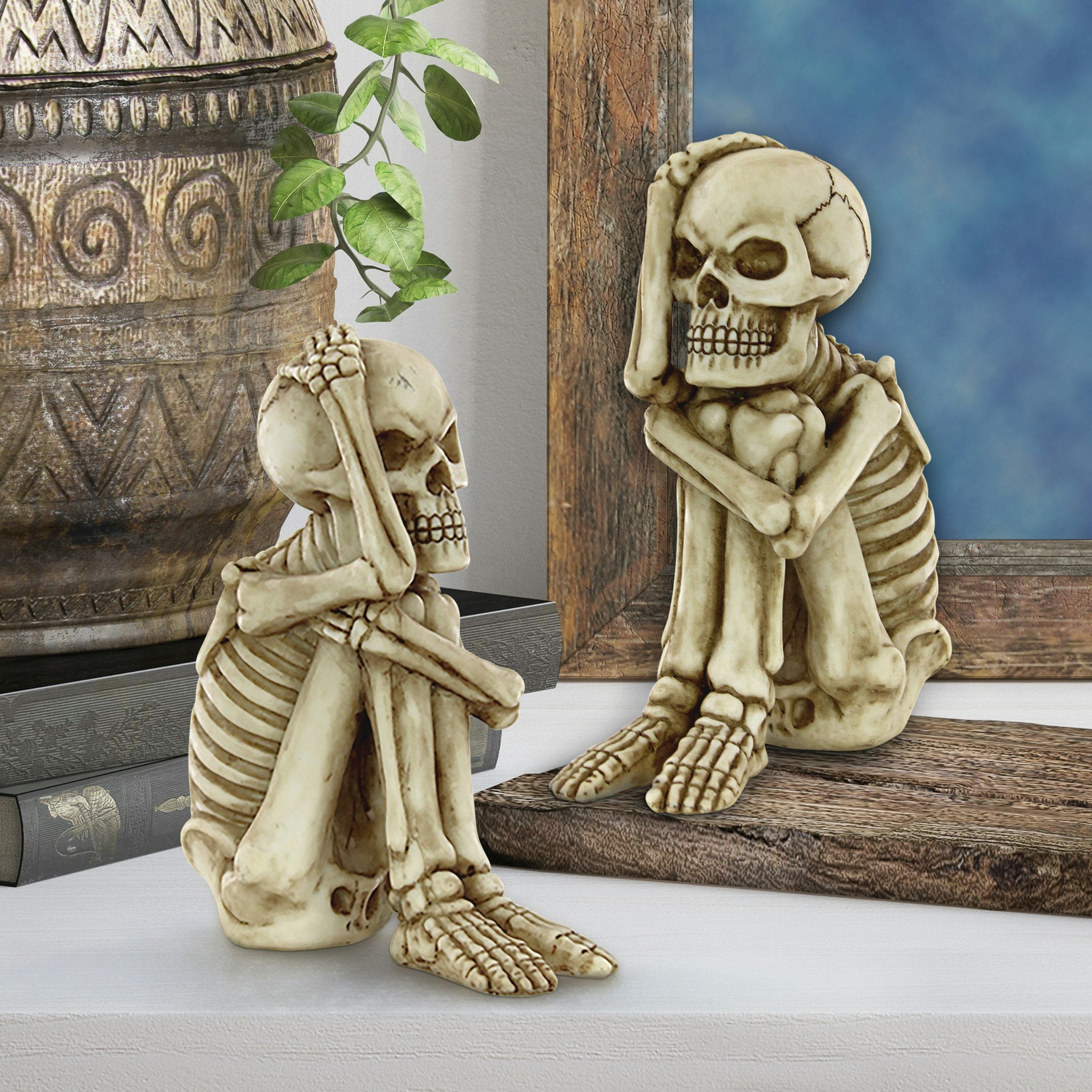 Mr. Bone Jangles Skeleton Sitter Statues: Set of Two