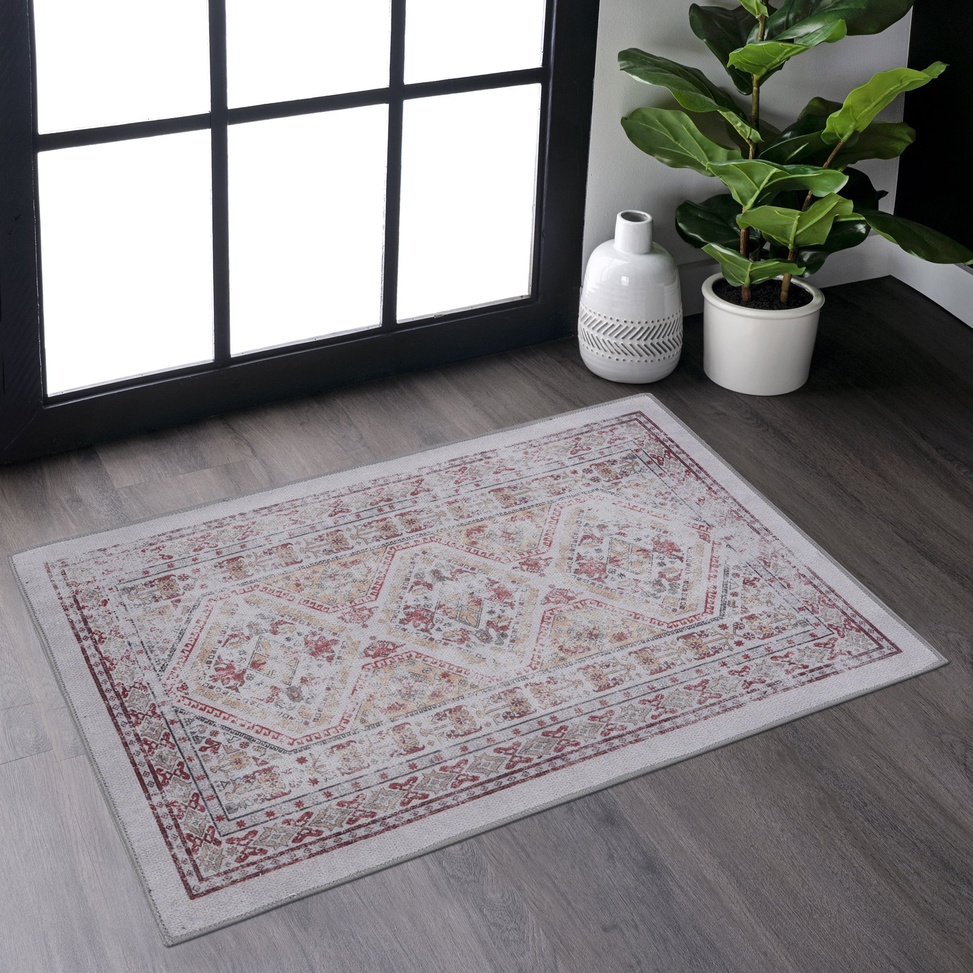 Naar 2x3 Beige Area Rug, Machine Washable Area Rugs, Low-Pile, Non-Slip, Non-Shedding, Foldable,  (Beige, 2' x 3')