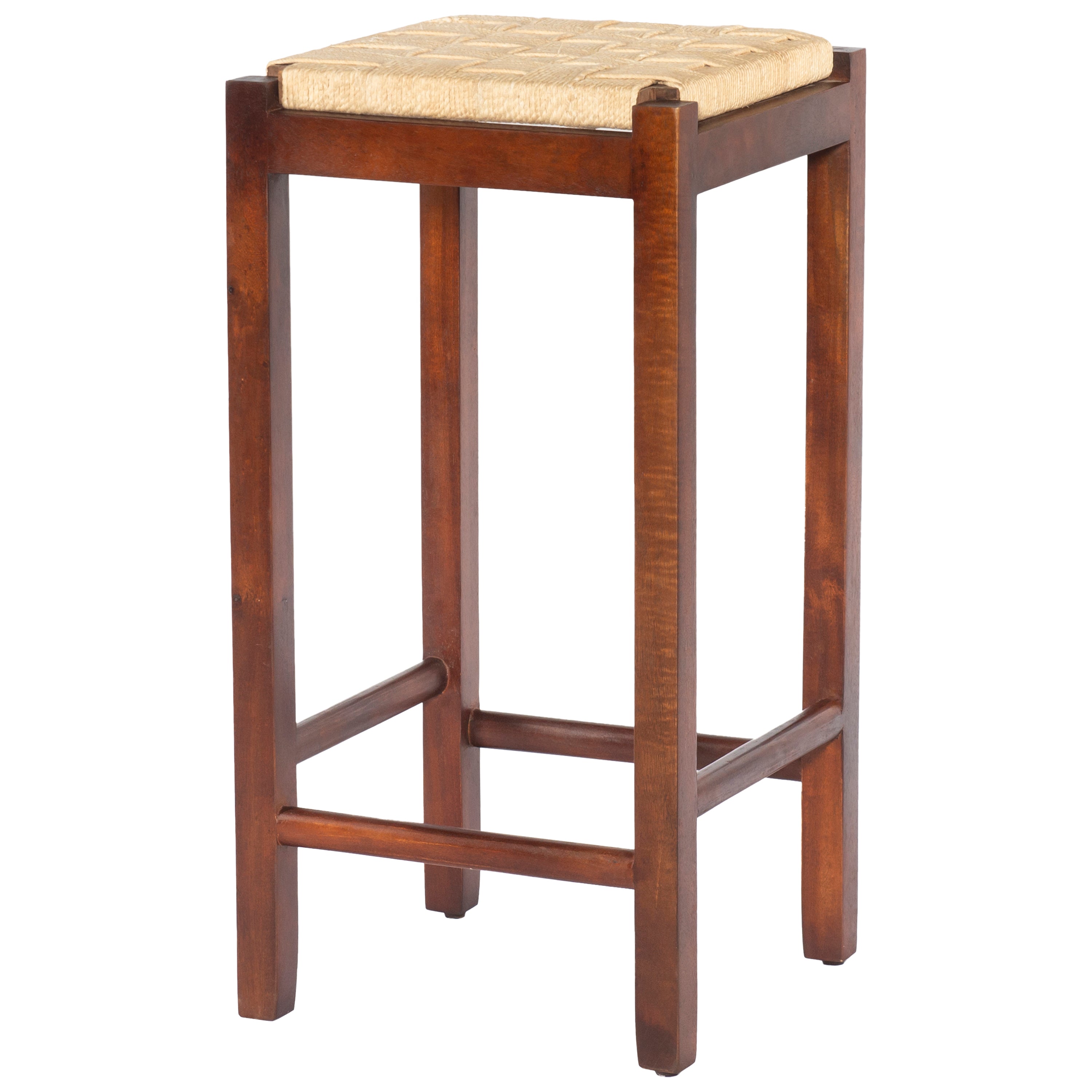 Mango Wood Barstool with Rope Weaved Seat, Brown