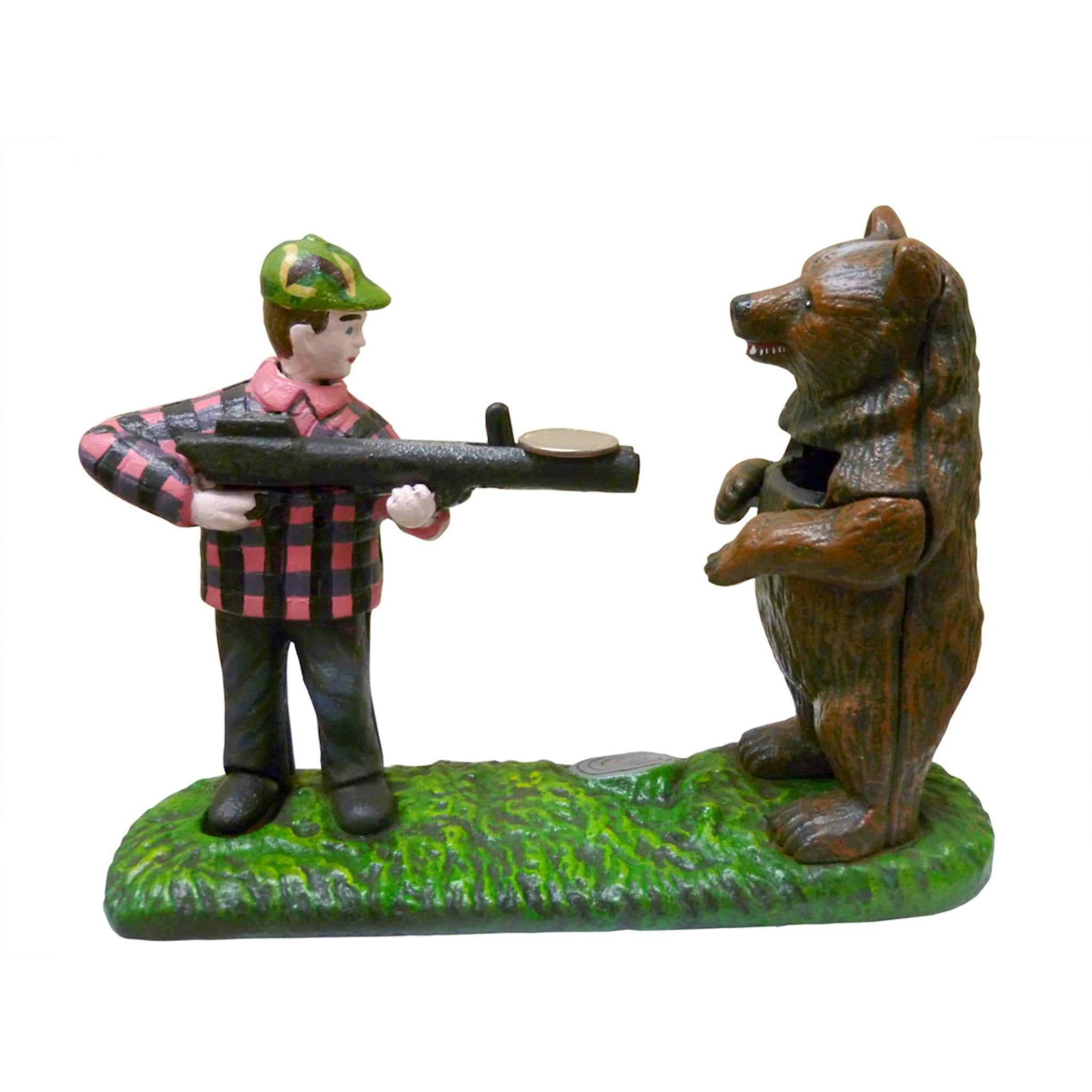 Bear Hunt Cast Iron Mechanical Coin Bank