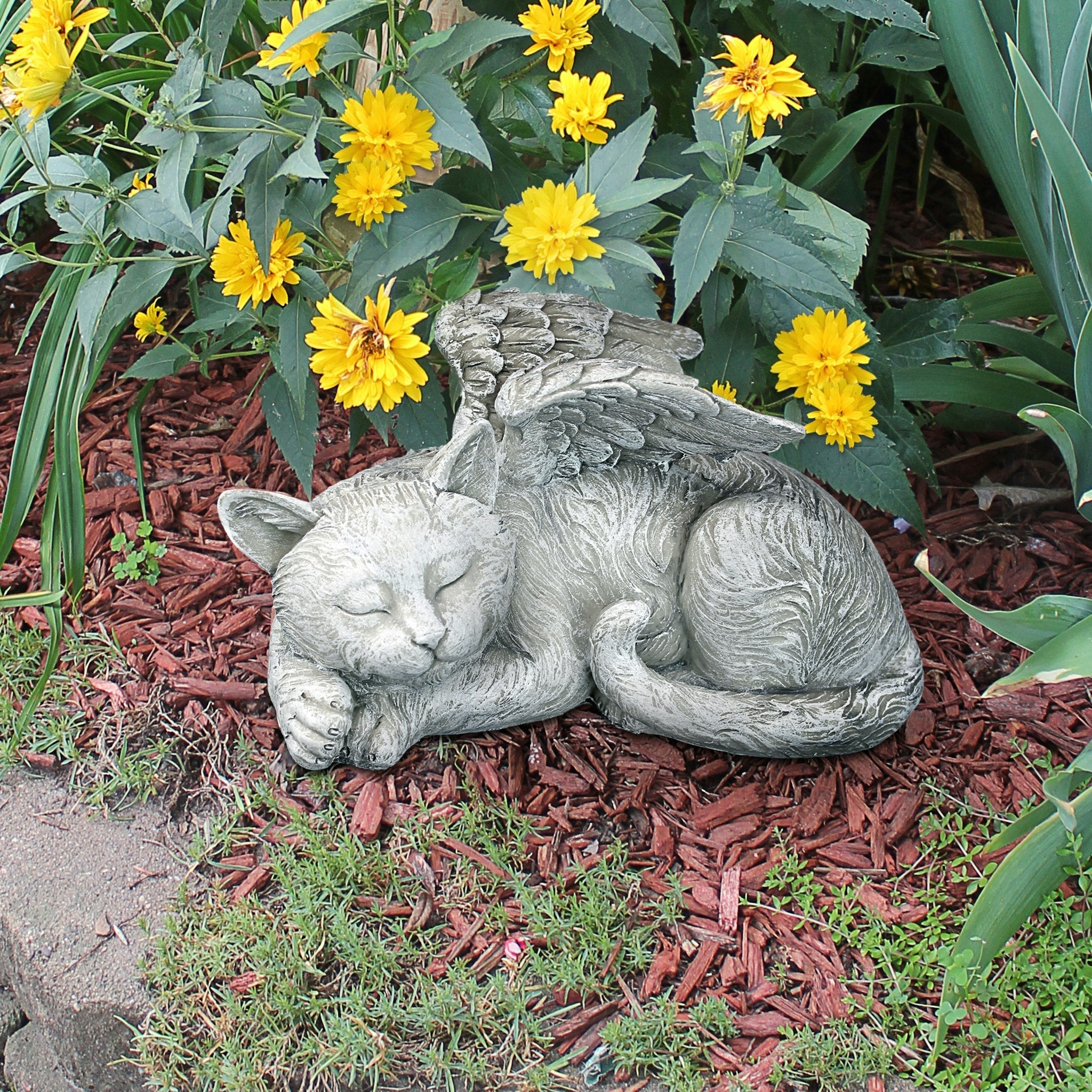 Cat Memorial Angel Pet Statue: Stone