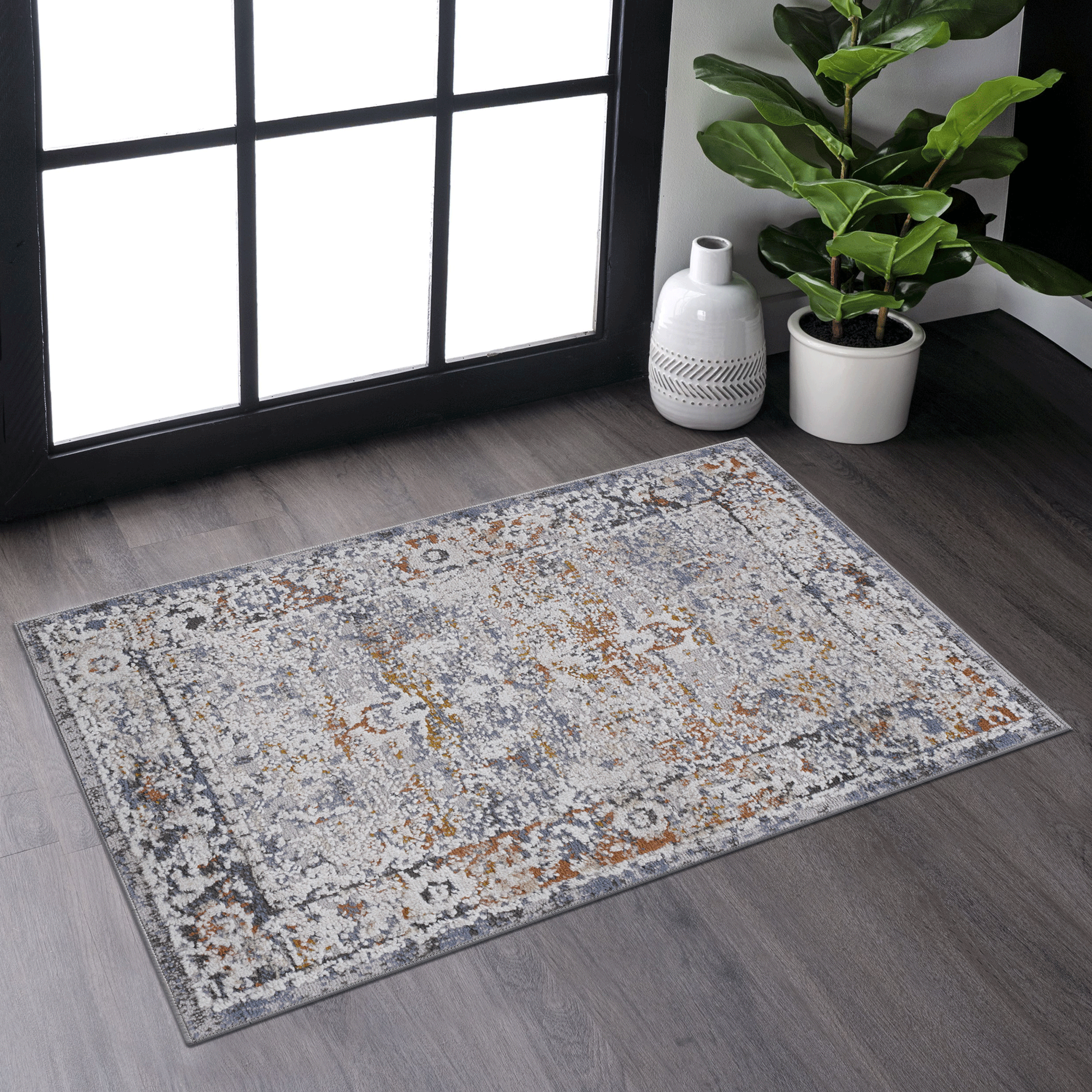 NAAR PAYAS Collection 2X3 Ivory/Grey/Traditional Non-Shedding and Stain Resistant Area Rug