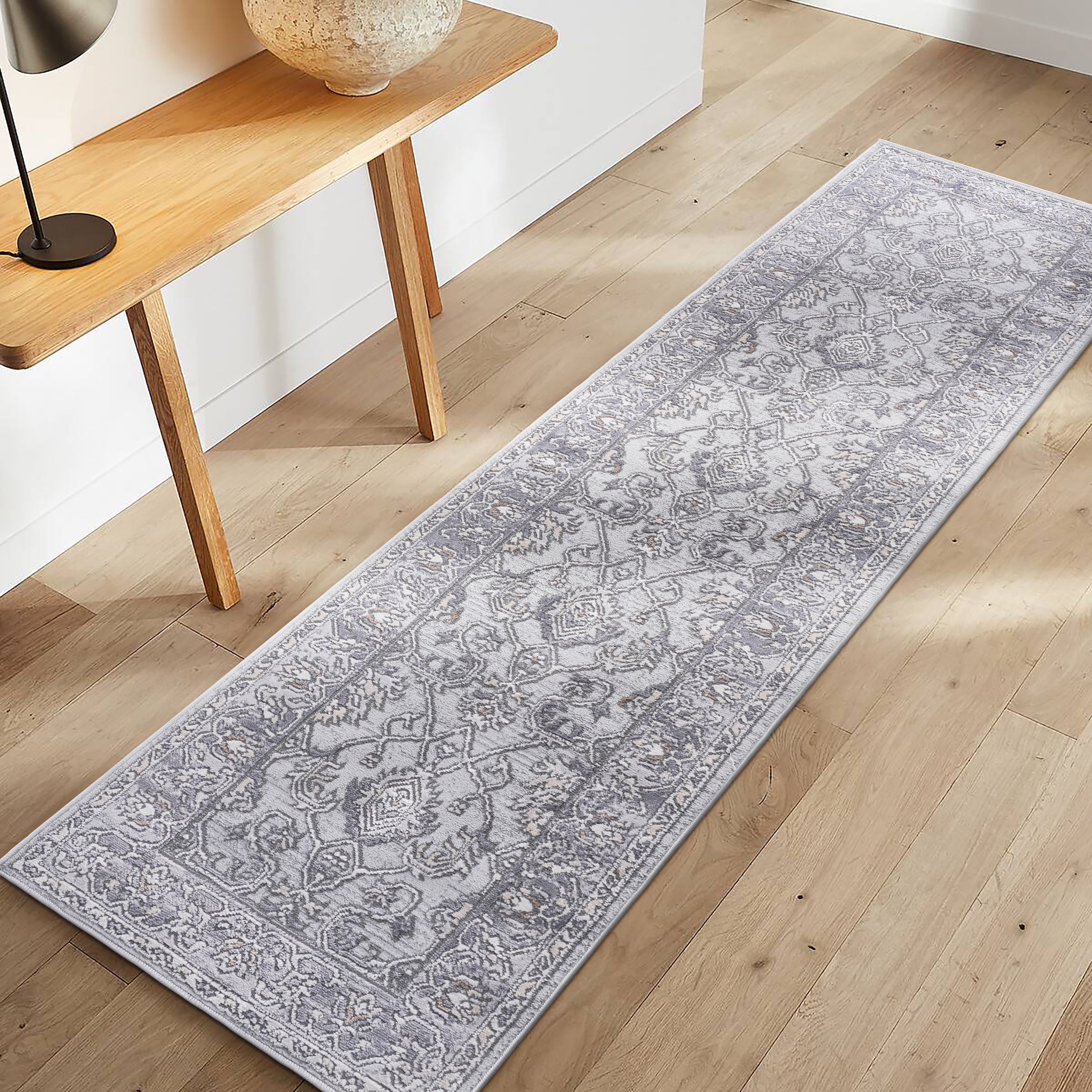 NAAR MARFI Collection 2X8 Ivory/Grey/Oriental Non-Shedding and Stain Resistant Area Rug