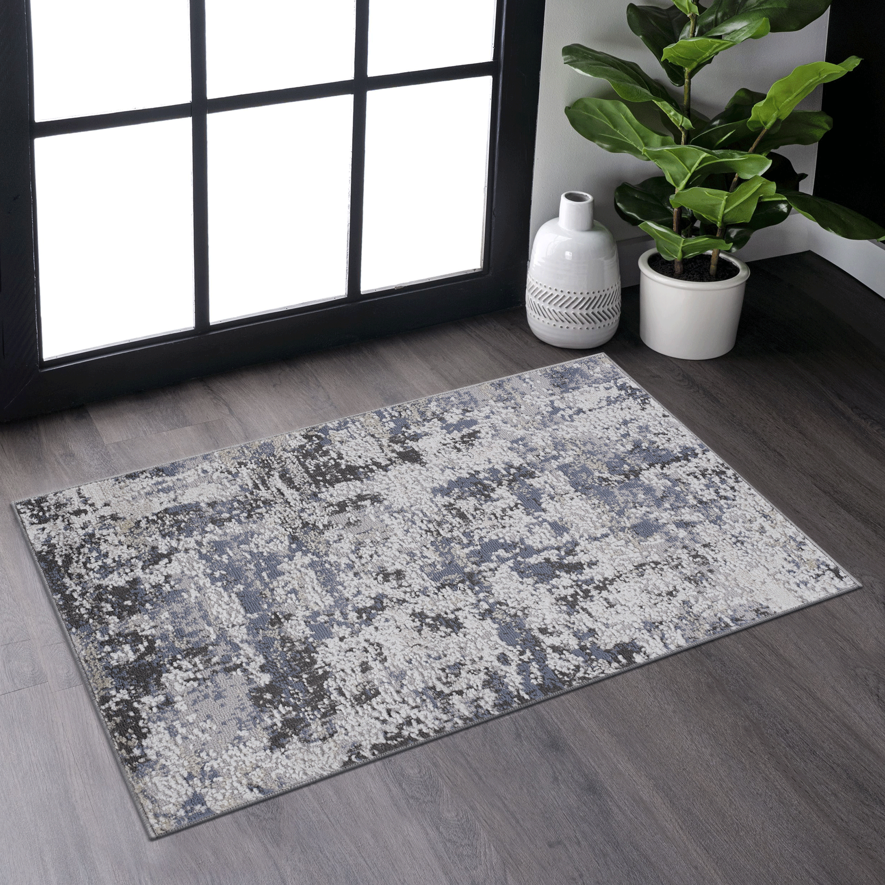 NAAR PAYAS Collection 2X3 Grey/Denim/Traditional Non-Shedding and Stain Resistant Area Rug