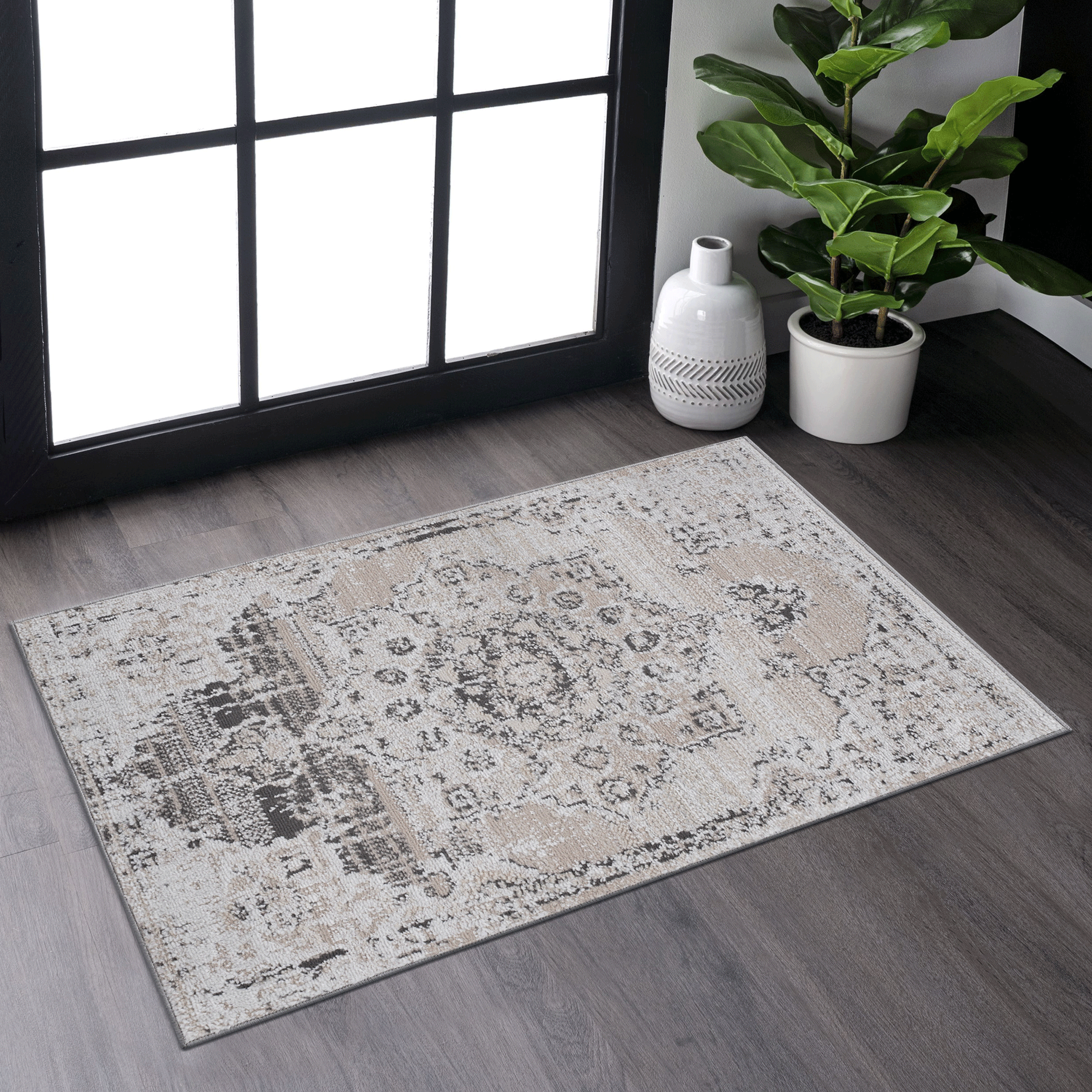 NAAR PAYAS Collection 2X3 Cream/Beige /Medallion Non-Shedding  and Stain Resistant Area Rug