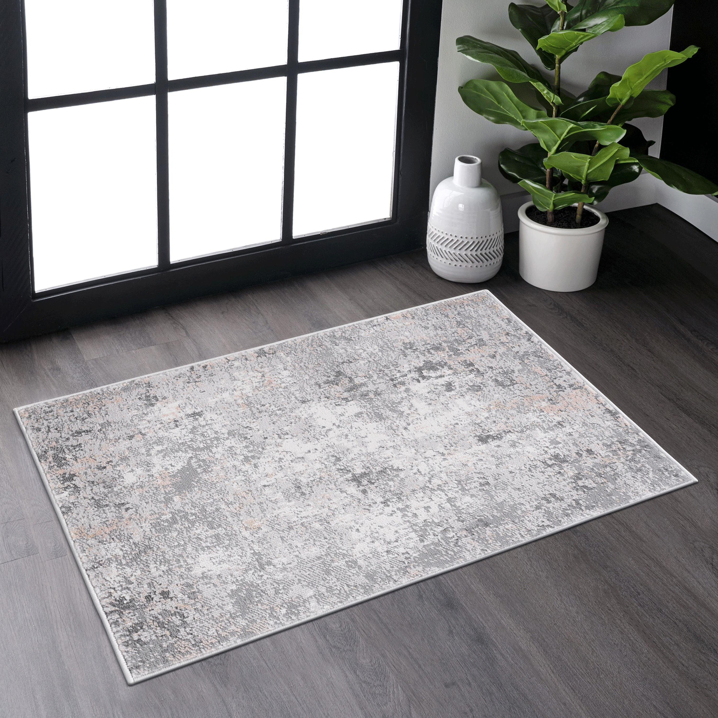 NAAR MARFI Collection 2X3 Grey/Multi/Abstract Non-Shedding and Stain Resistant Area Rug