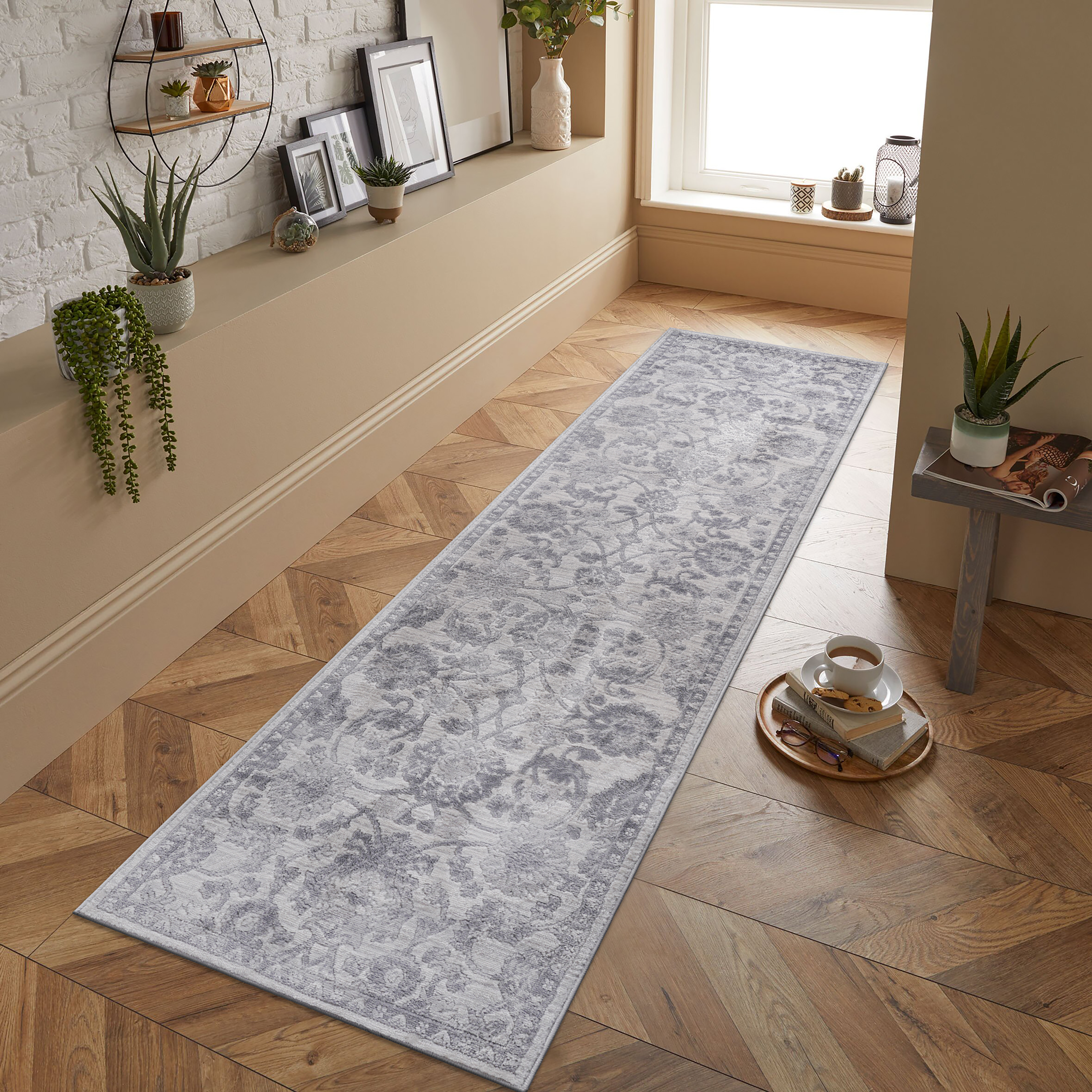 NAAR MARFI Collection 2X8 Grey/Silver/Oriental Non-Shedding and Stain Resistant Area Rug