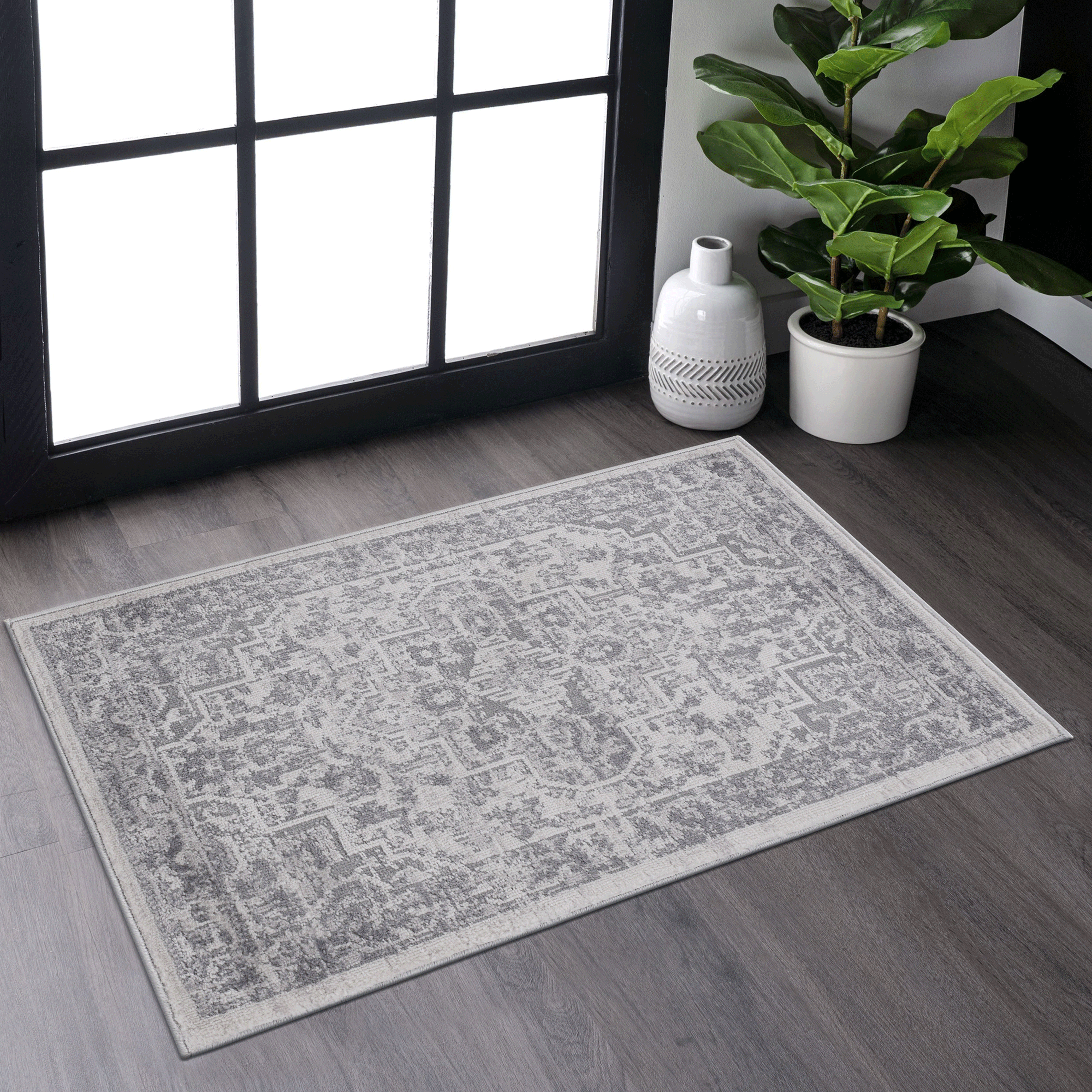 NAAR MARFI Collection 2X3 Silver/Oriental Non-Shedding and Stain Resistant Area Rug