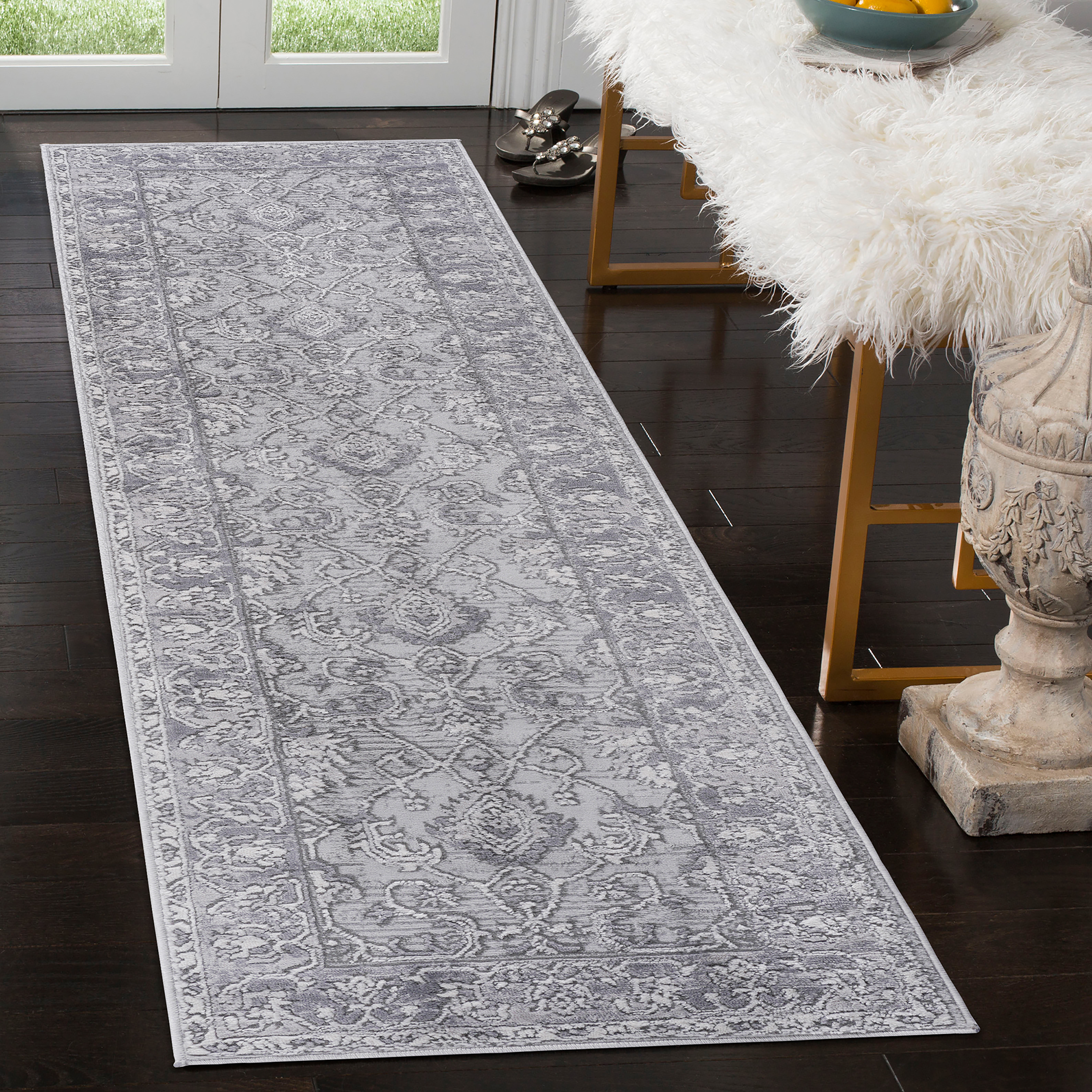 NAAR MARFI Collection 2X8 Grey/Oriental Non-Shedding  and Stain Resistant Area Rug