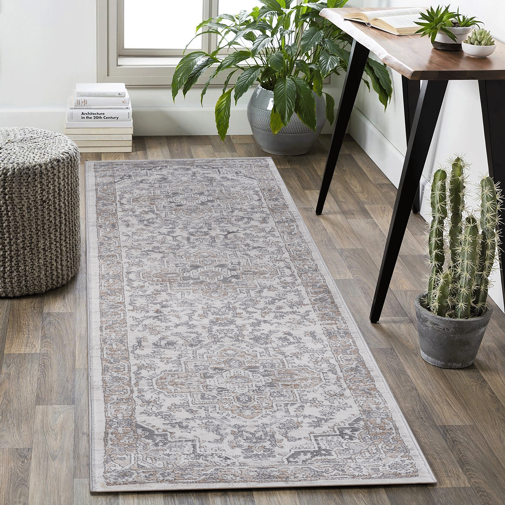 NAAR MARFI Collection 2X8 Ivory/Beige/Oriental Non-Shedding  and Stain Resistant Area Rug