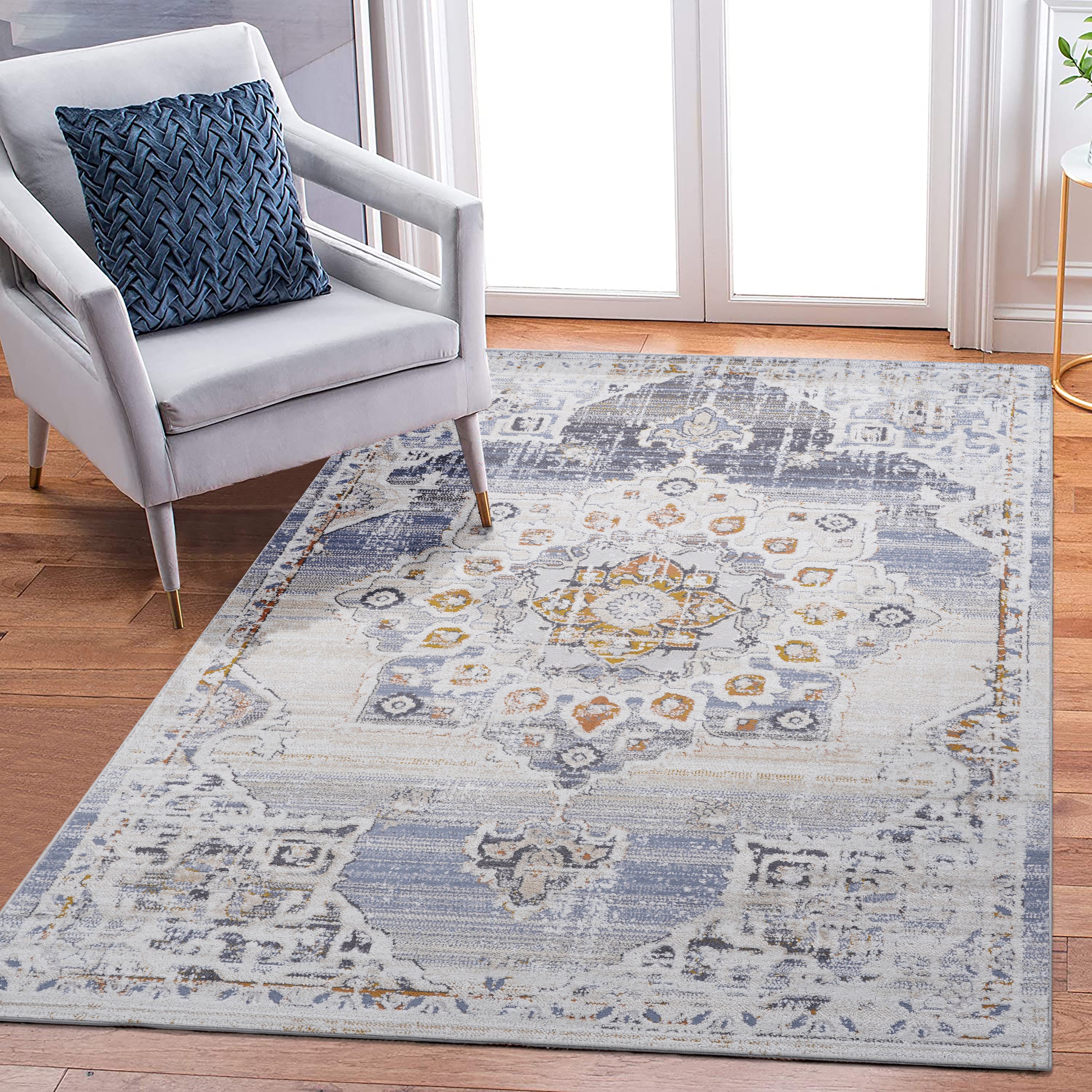 NAAR PAYAS Collection 5X7 Cream/Gold /Medallion Non-Shedding Living Room Bedroom Dining Home Office Stylish and Stain Resistant Area Rug