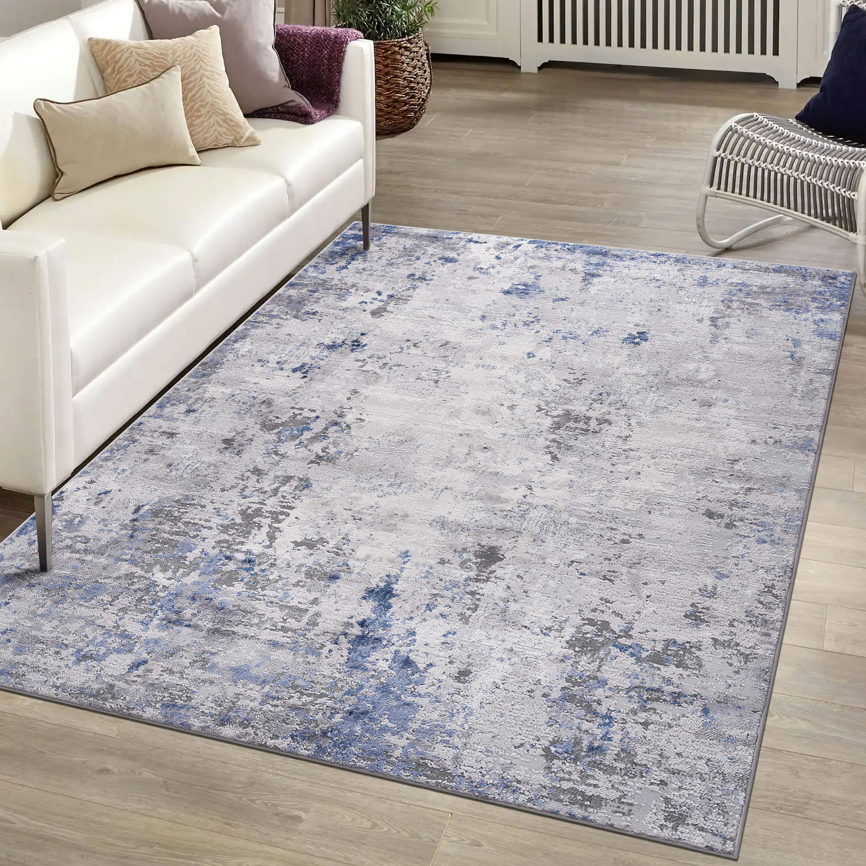 NAAR MARFI Collection 8X10 Silver/Blue/Abstract Non-Shedding  and Stain Resistant Area Rug