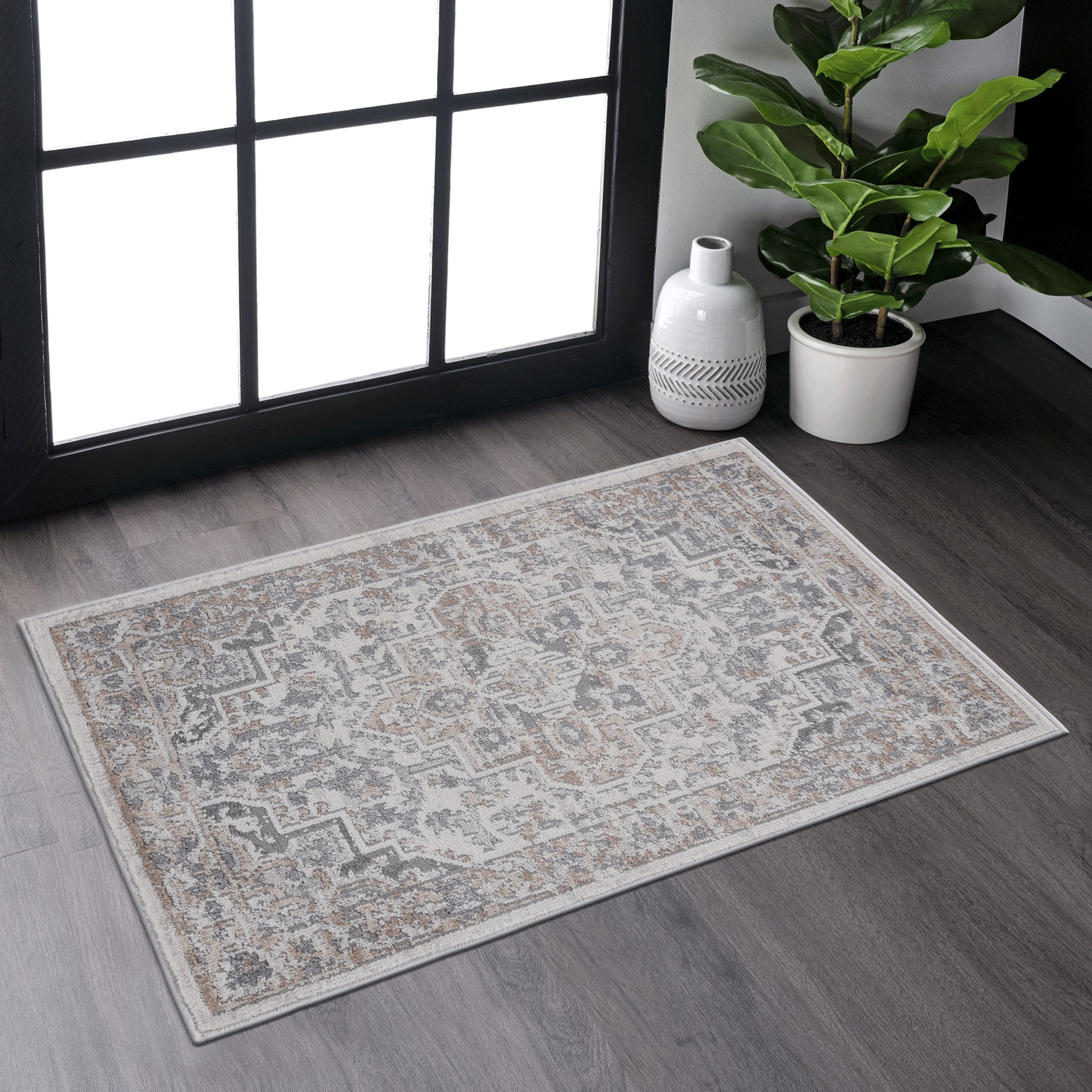 NAAR MARFI Collection 2X3 Ivory/Beige/Oriental Non-Shedding and Stain Resistant Area Rug