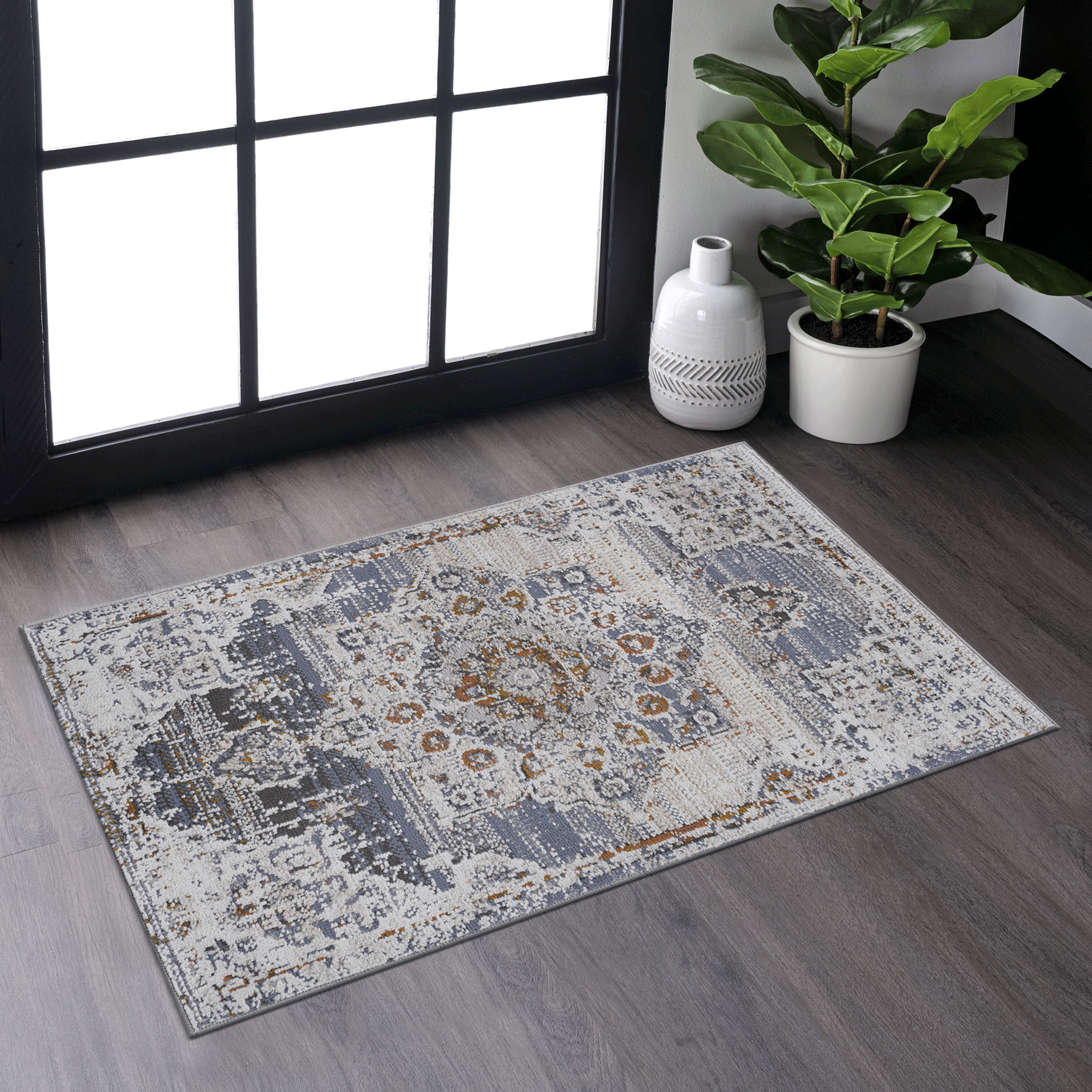 NAAR PAYAS Collection 2X3 Cream/Gold /Medallion Non-Shedding and Stain Resistant Area Rug