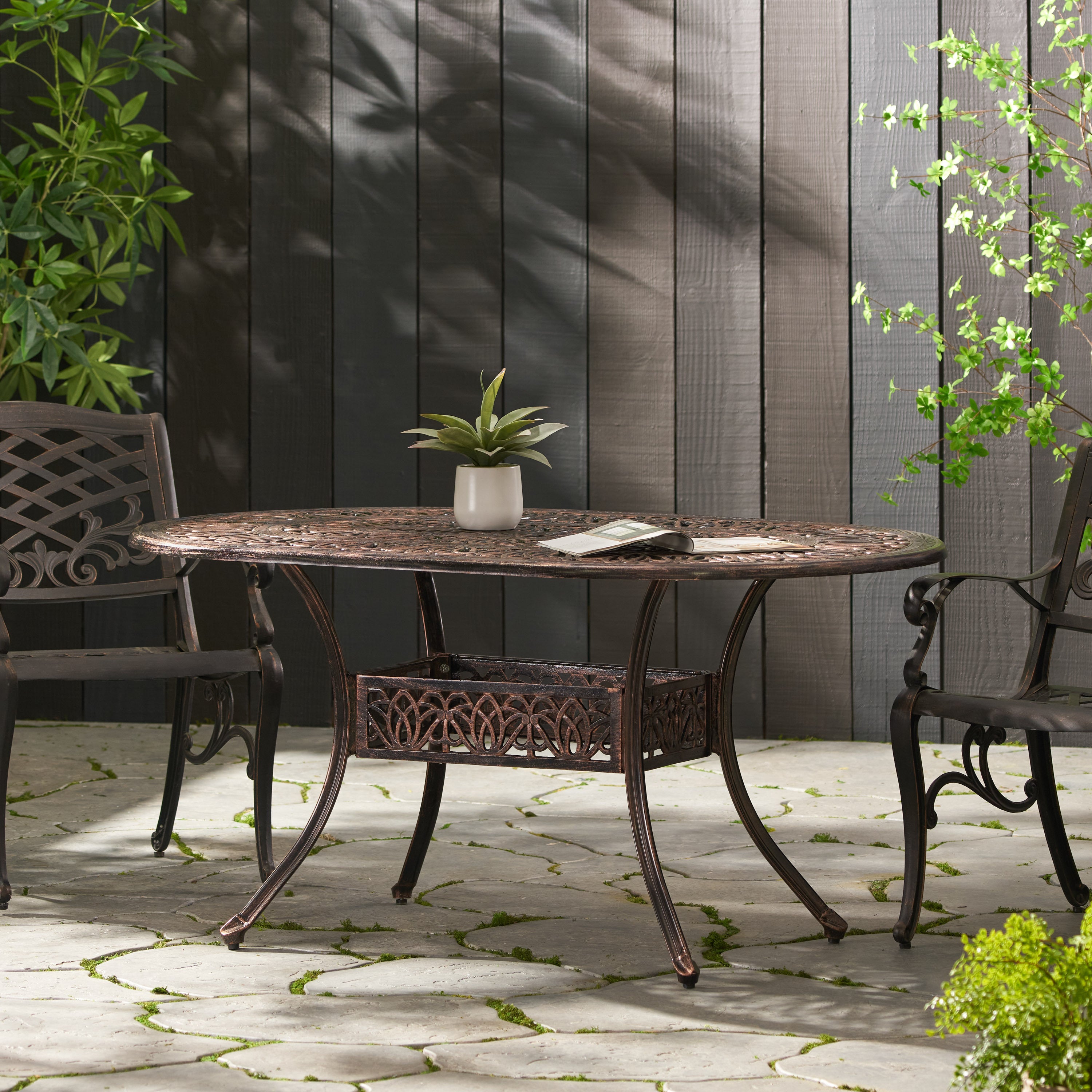 Tucson Cast Aluminum Dining Table, Shiny Copper