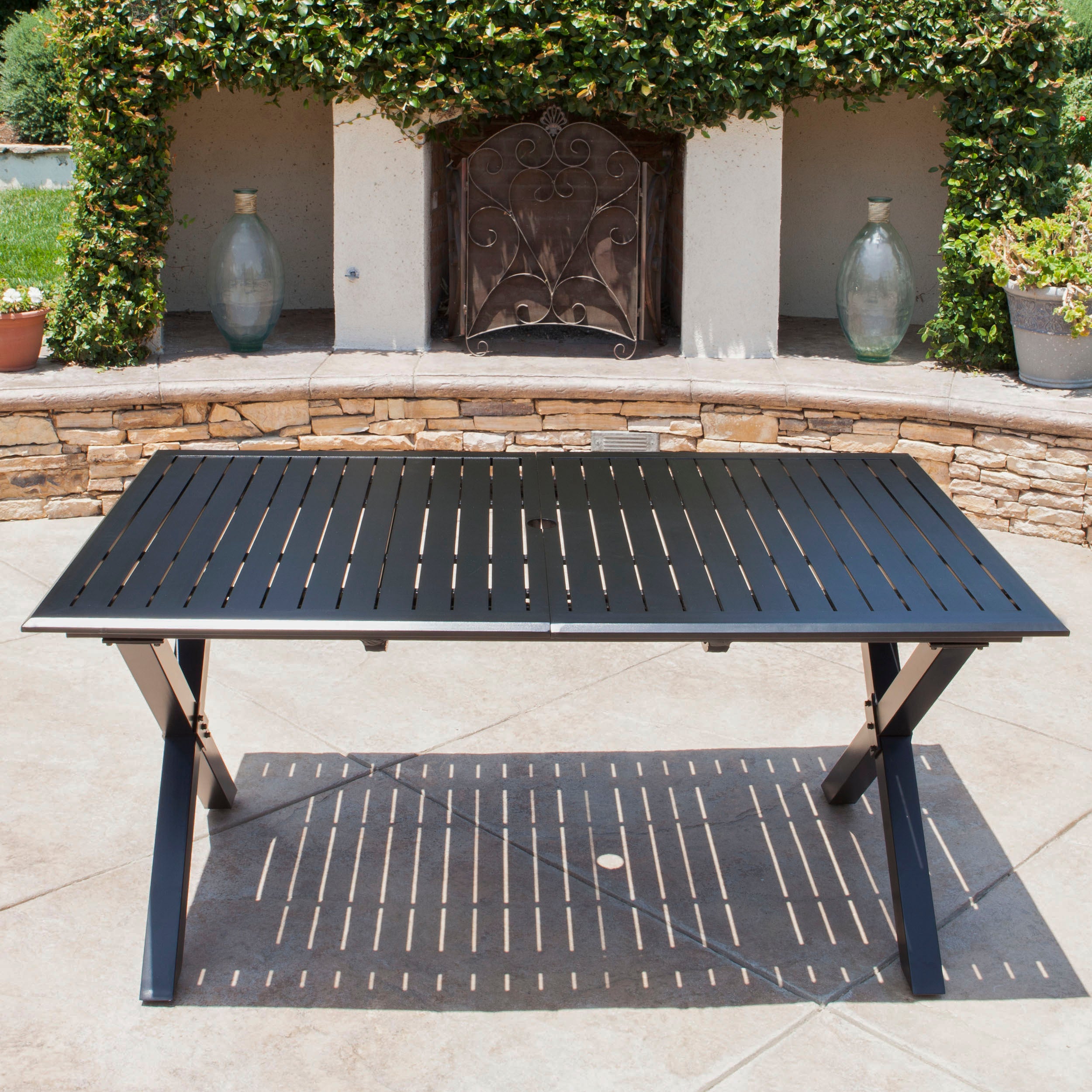 Outdoor Expandable Cast Aluminum Rectangular Dining Table, Black