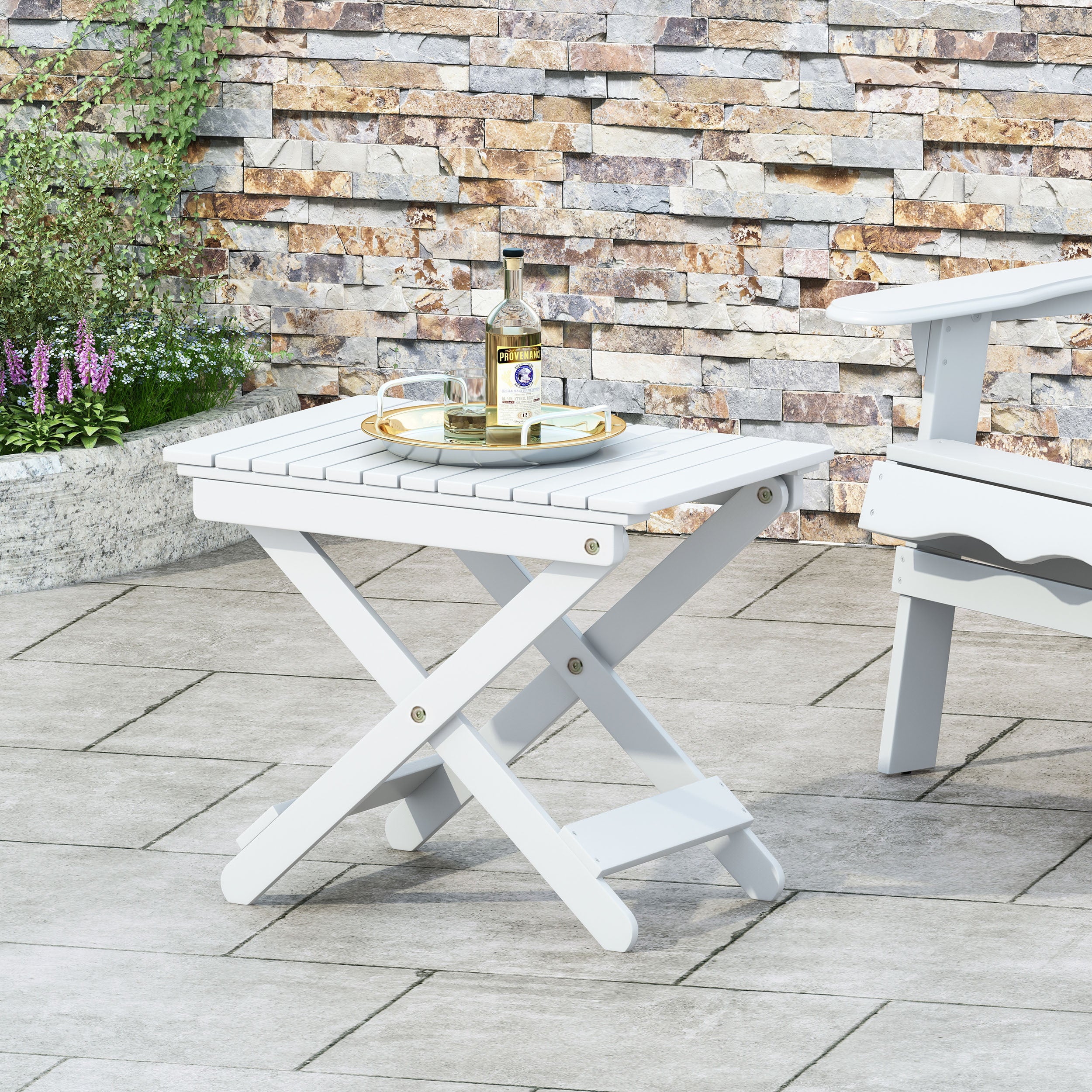 Outdoor Folding Wooden Side Table, White, 15""D x 22.75""W x 18.25""H