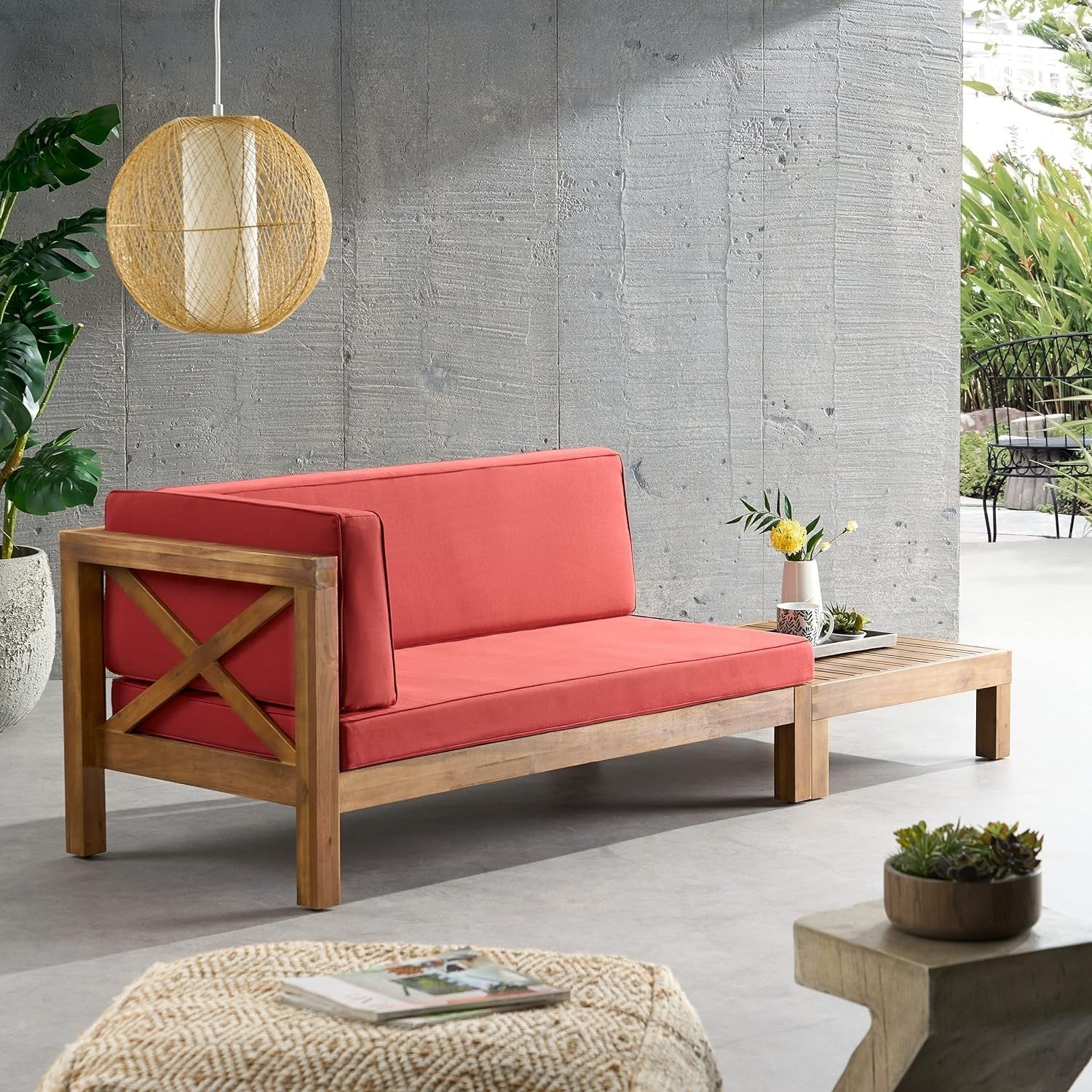 BRAVA X-BACK CORNER BENCH-L WITH COFFEE TABLE, RED