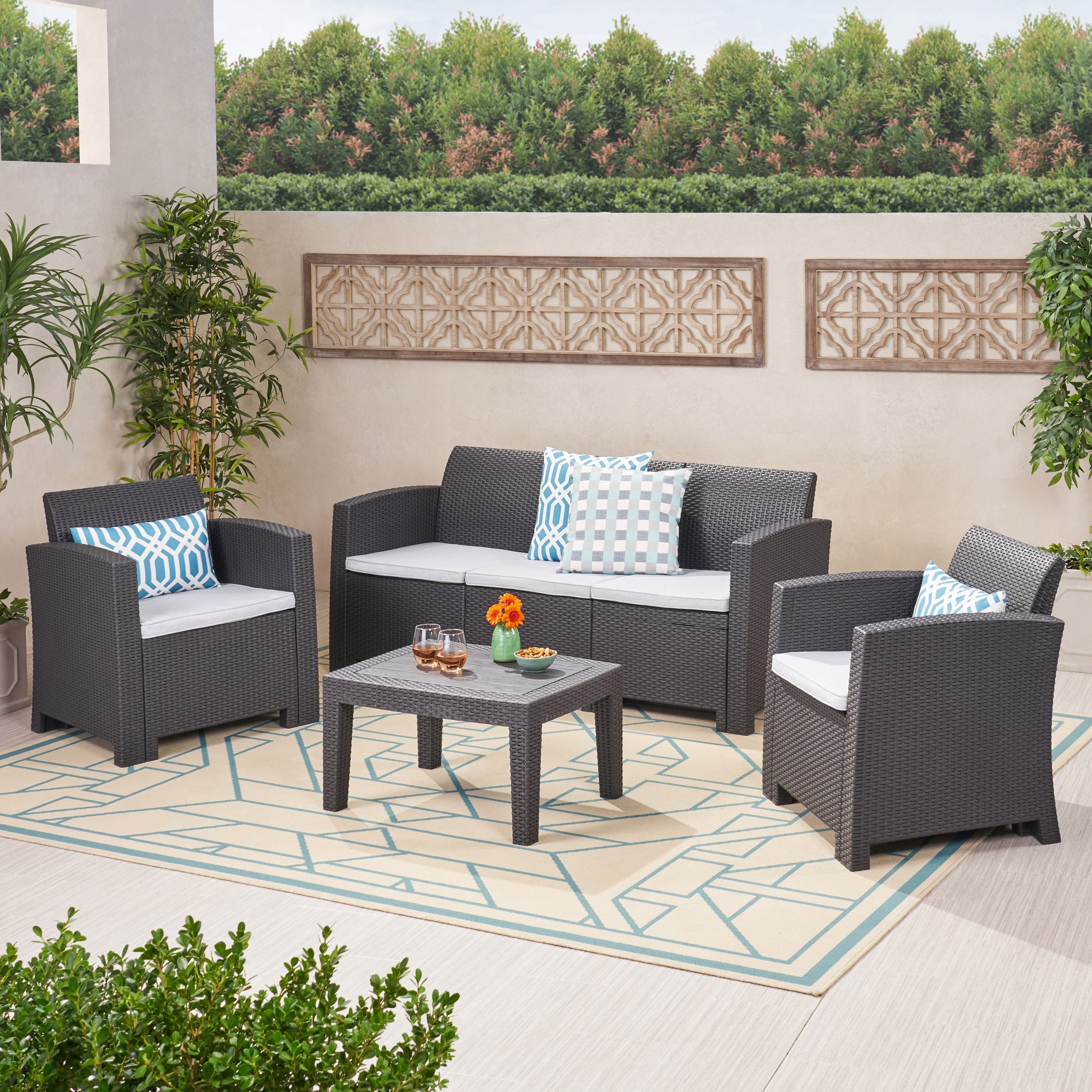 ST. JOHNS 5 SEATER RATTAN STYLE CHAT SET  GREY