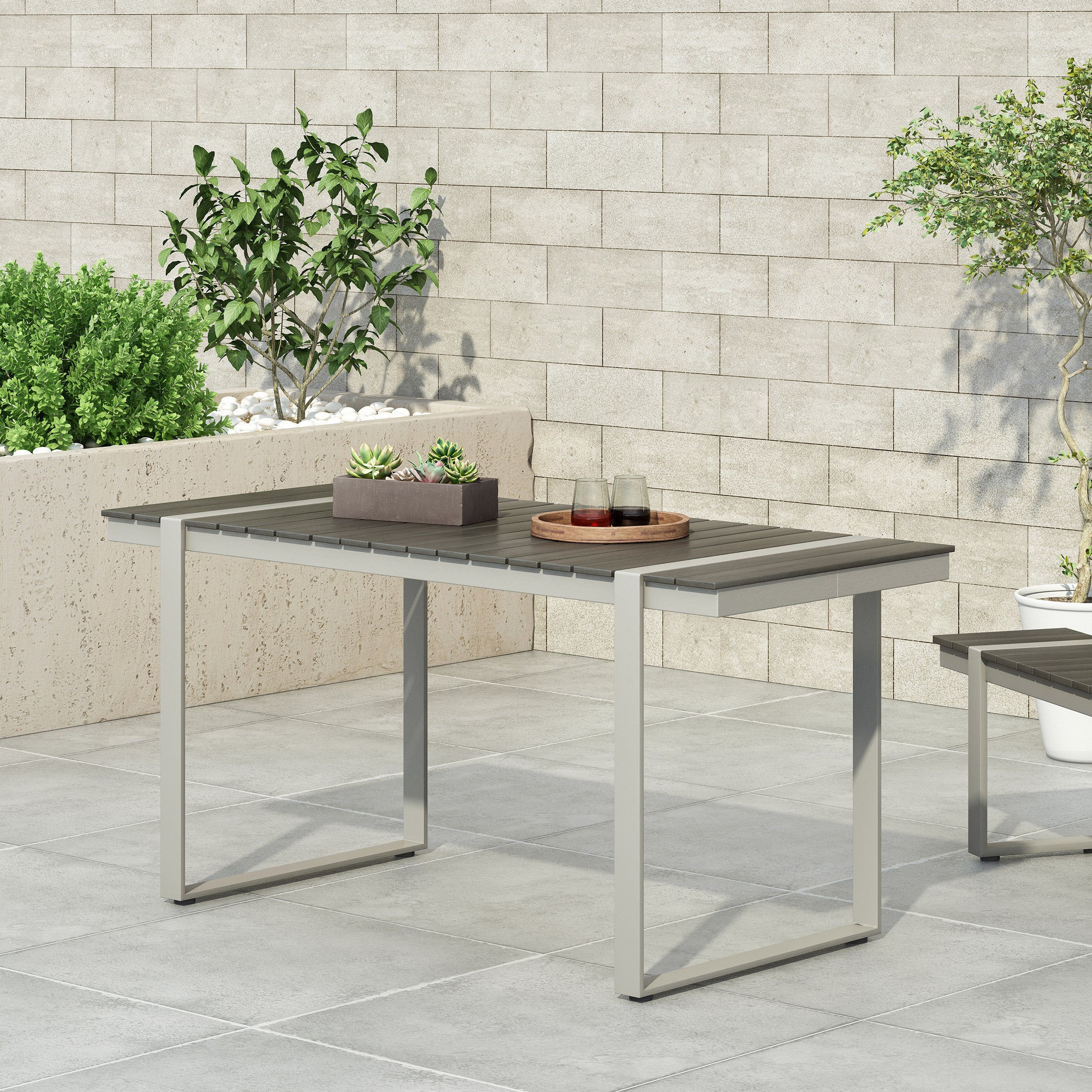 Dining Table, Silver + Gray