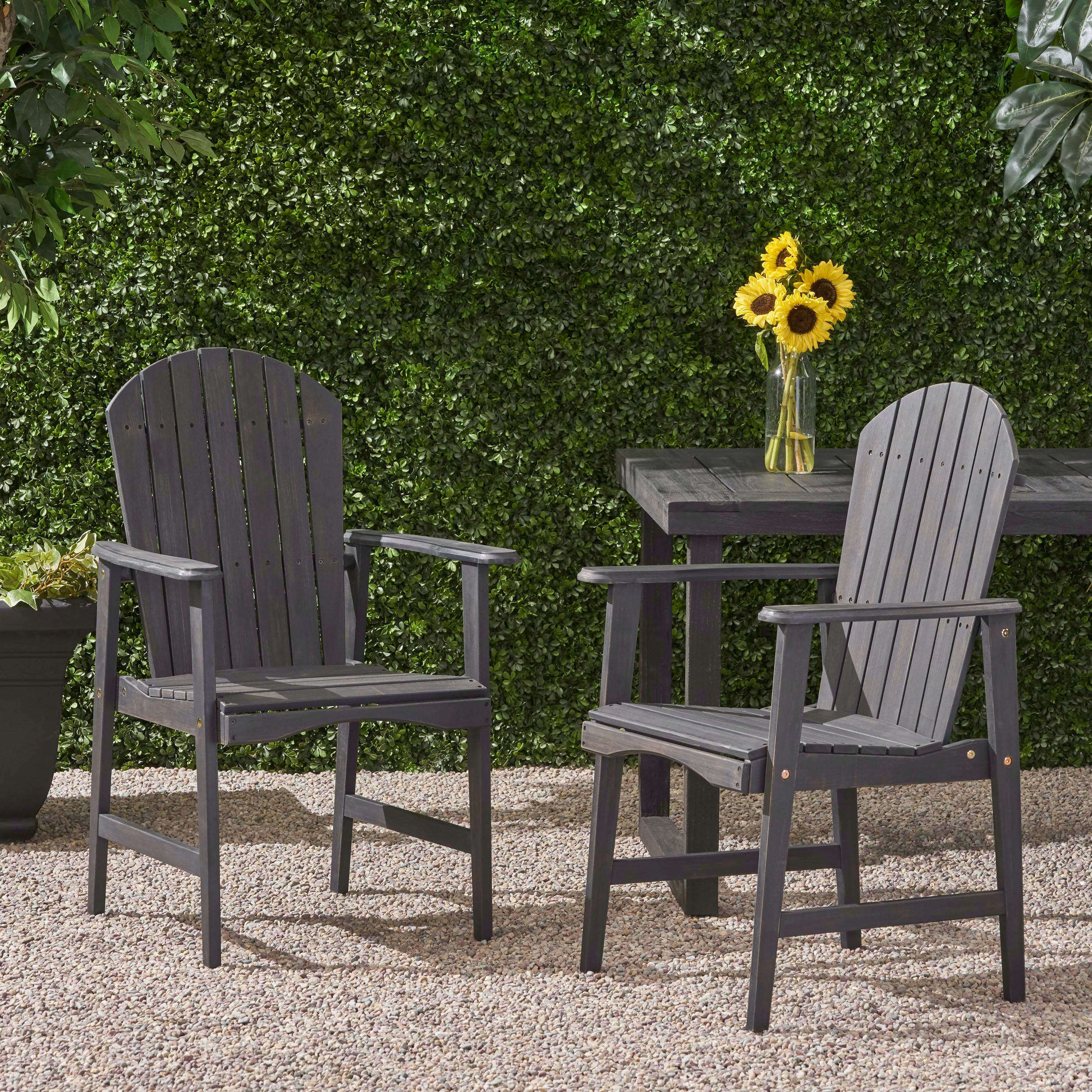 Outdoor Weather Resistant Acacia Wood Adirondack Dining Chairs (Set of 2), Dark Gray Finish