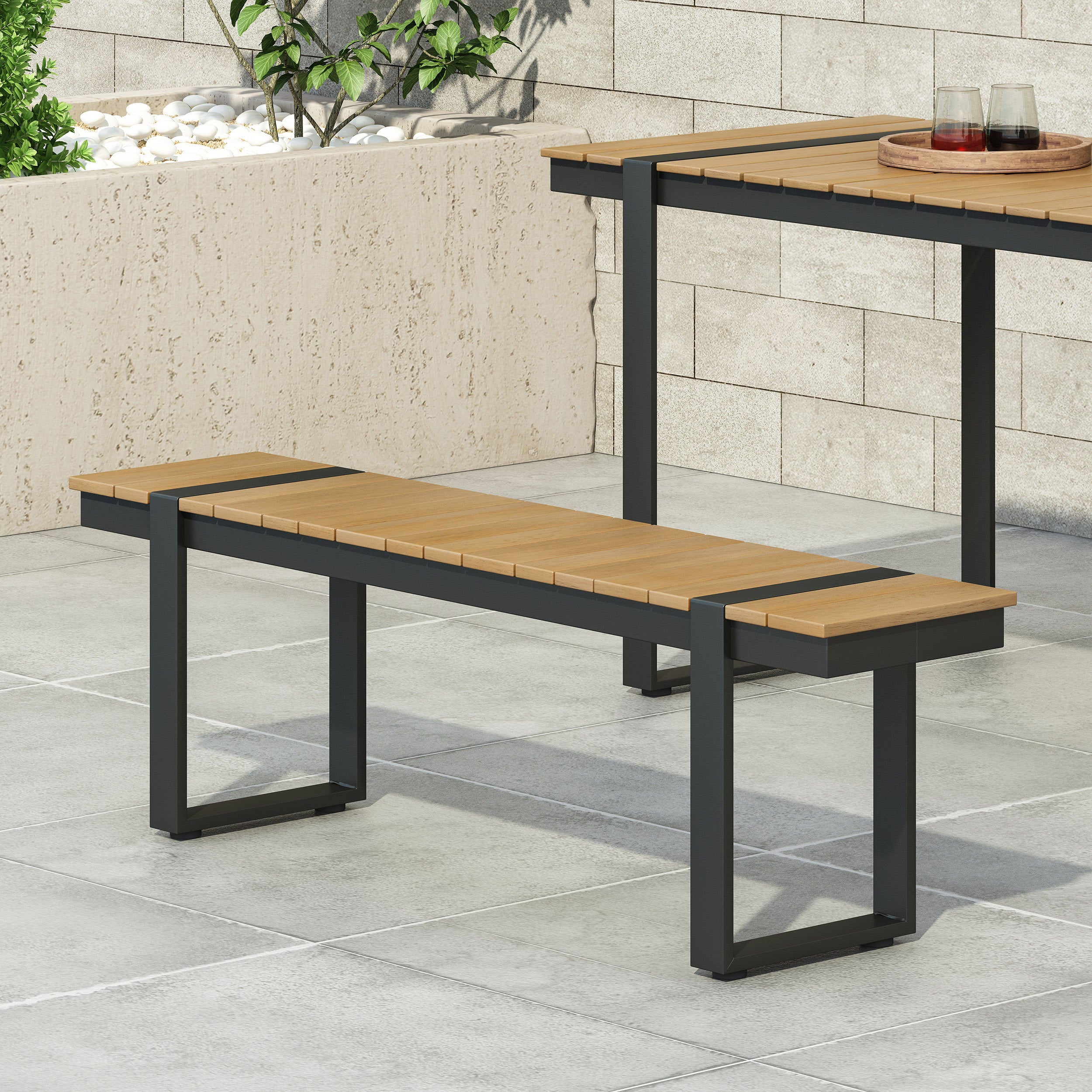 Outdoor Dining Bench, Gray + Natural