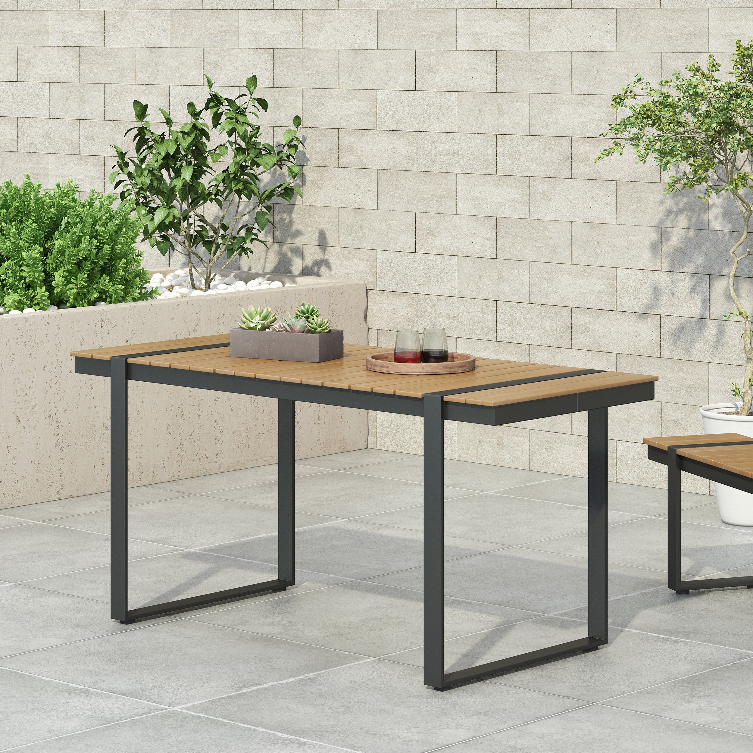 Outdoor Dining Table, Gray + Natural