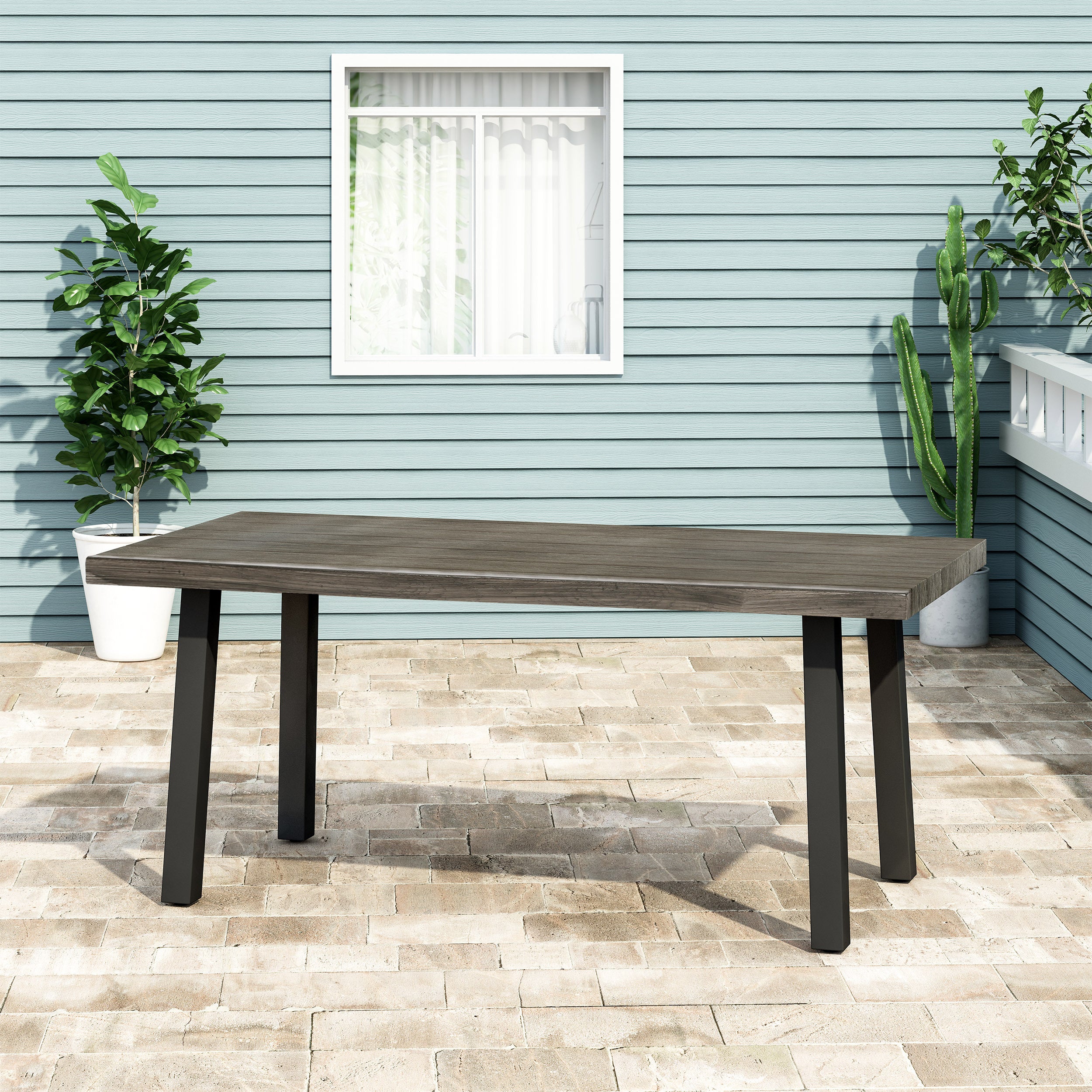 Outdoor Modern Industrial Aluminum Dining Table, Gray, Matte Black