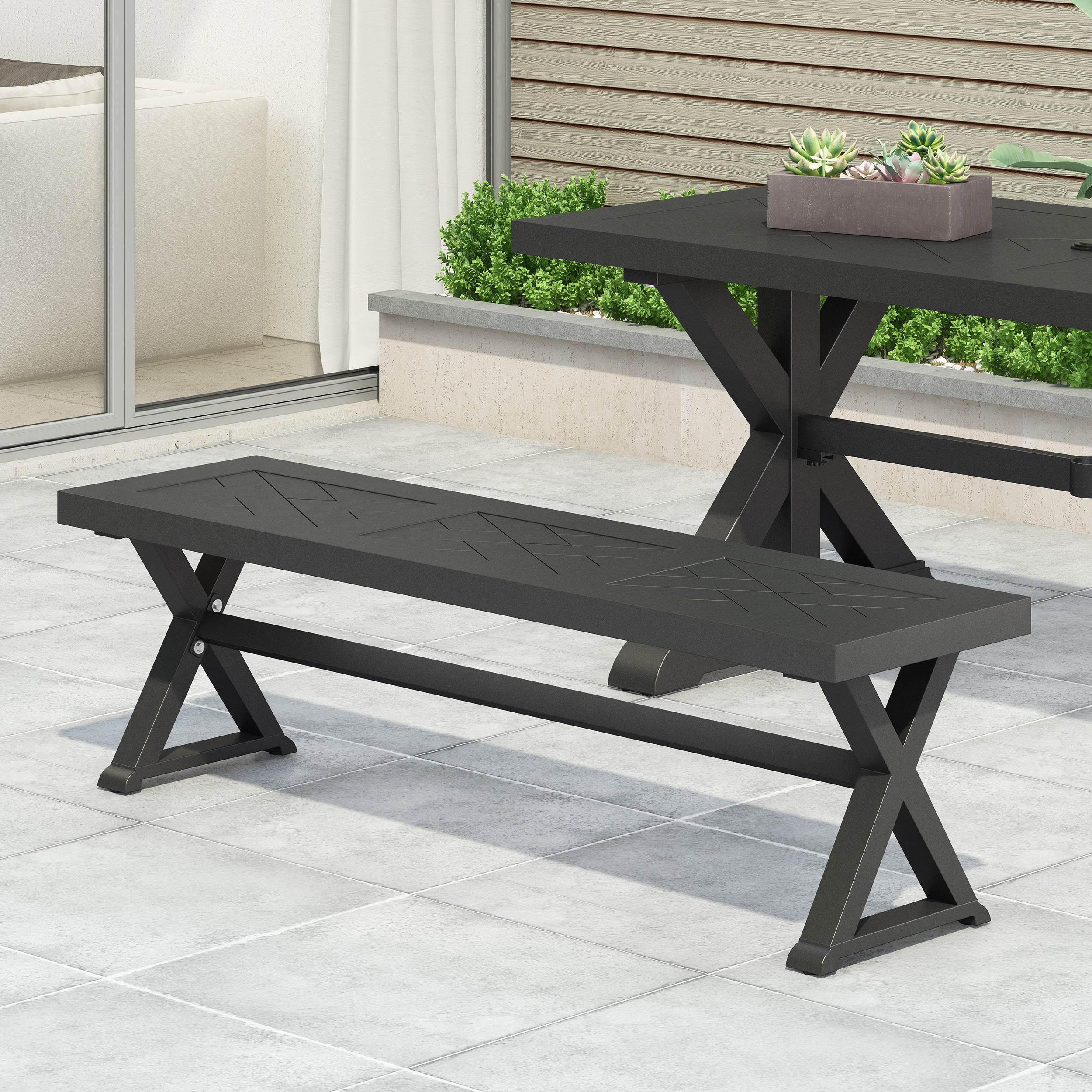 Outdoor Dining Bench, Antique Matte Black