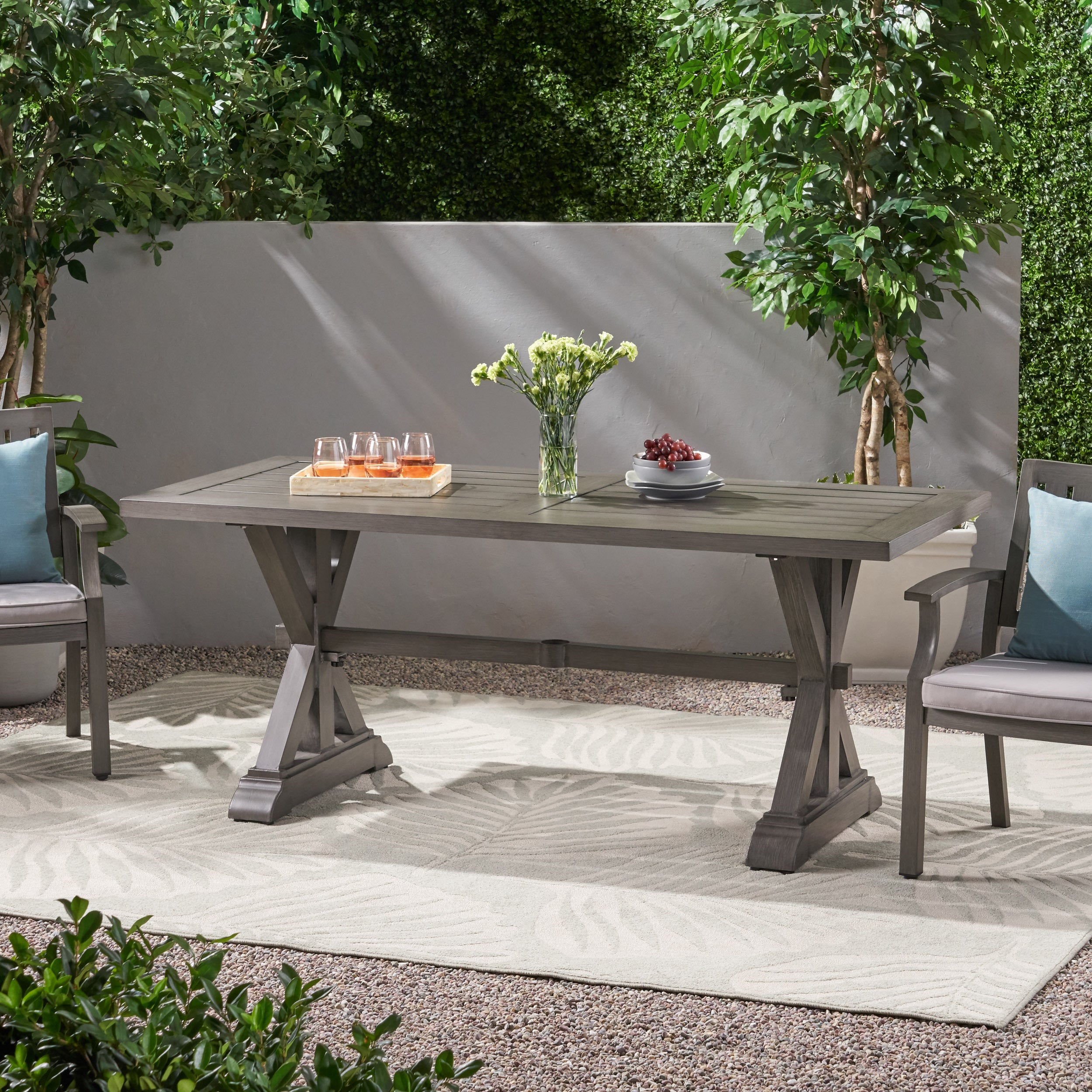 Modern Outdoor Aluminum Dining Table, Dark Gray