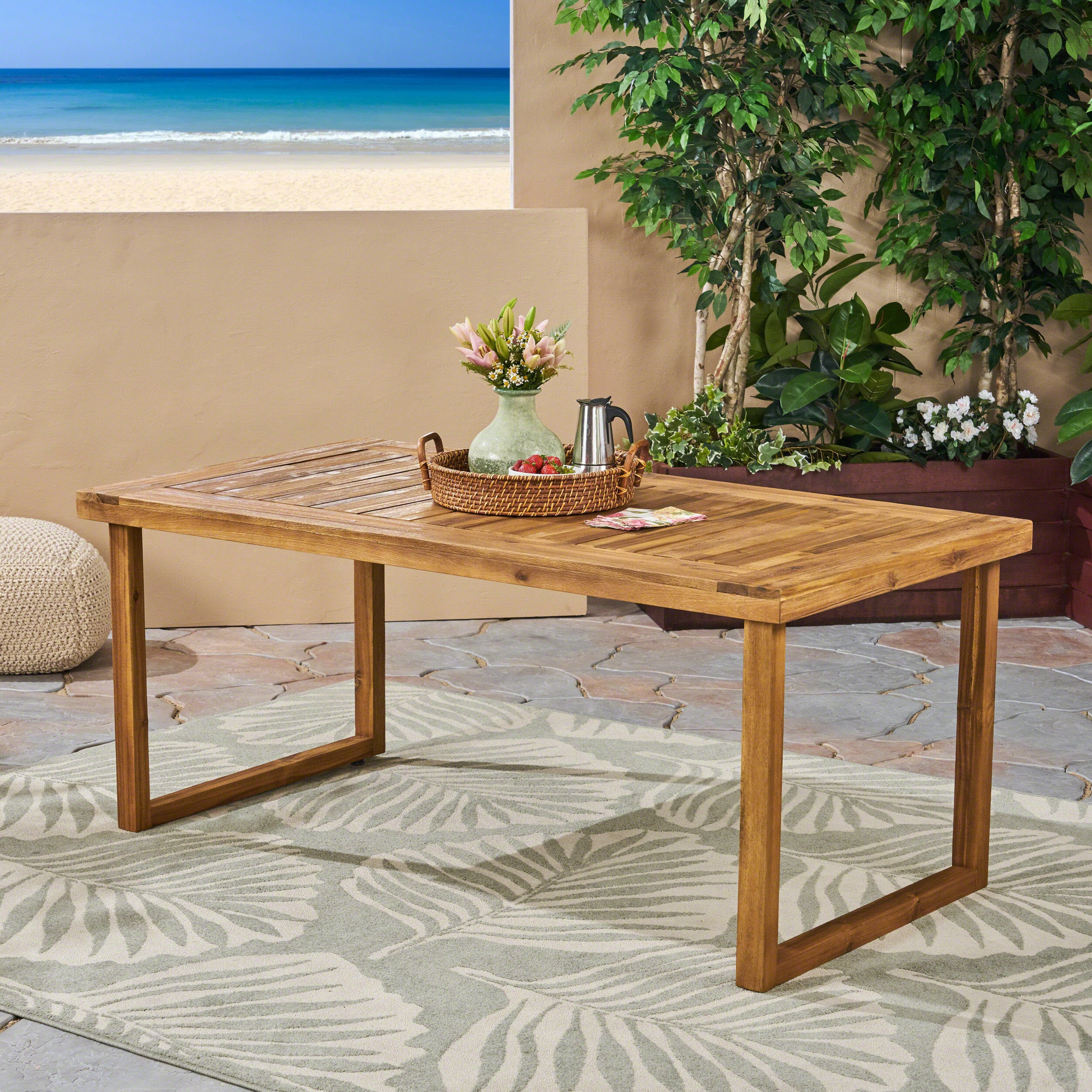 Outdoor 69"" Acacia Wood Dining Table, Sandblast Natural Finish