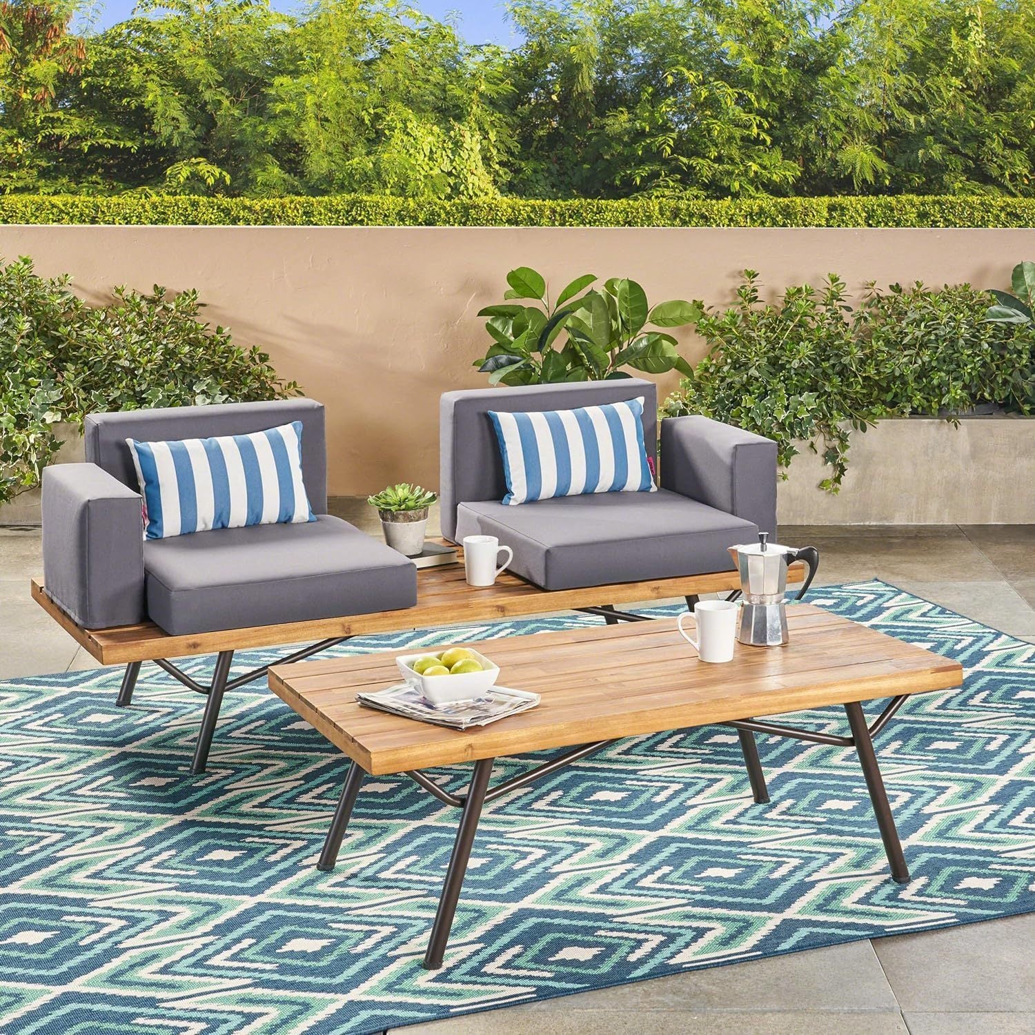 Canoga Outdoor Industrial Loveseat with Coffee Table by Christopher Knight Home