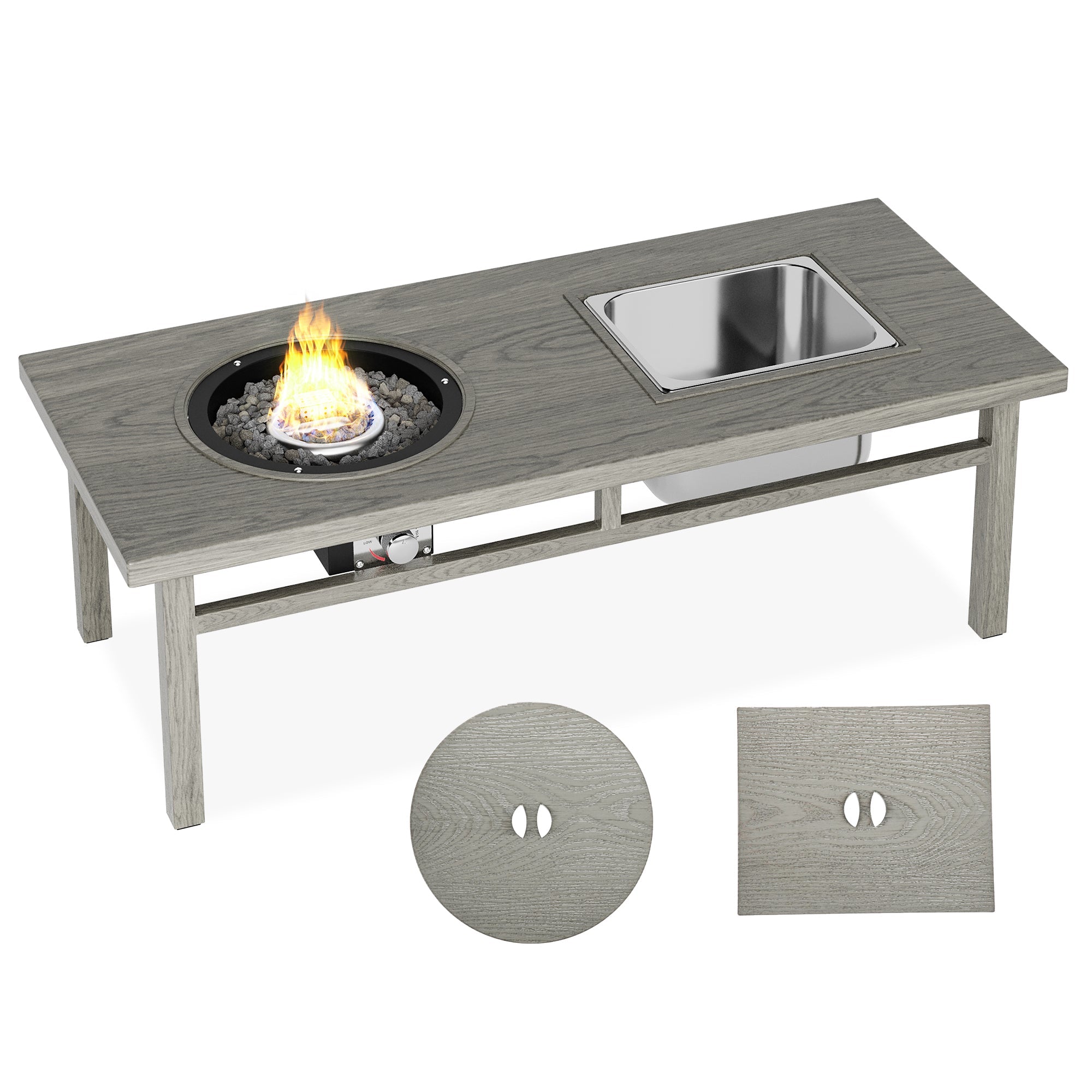 3-in-1 Coffee Table with Ice Bucket and Fire Pit  - Gray