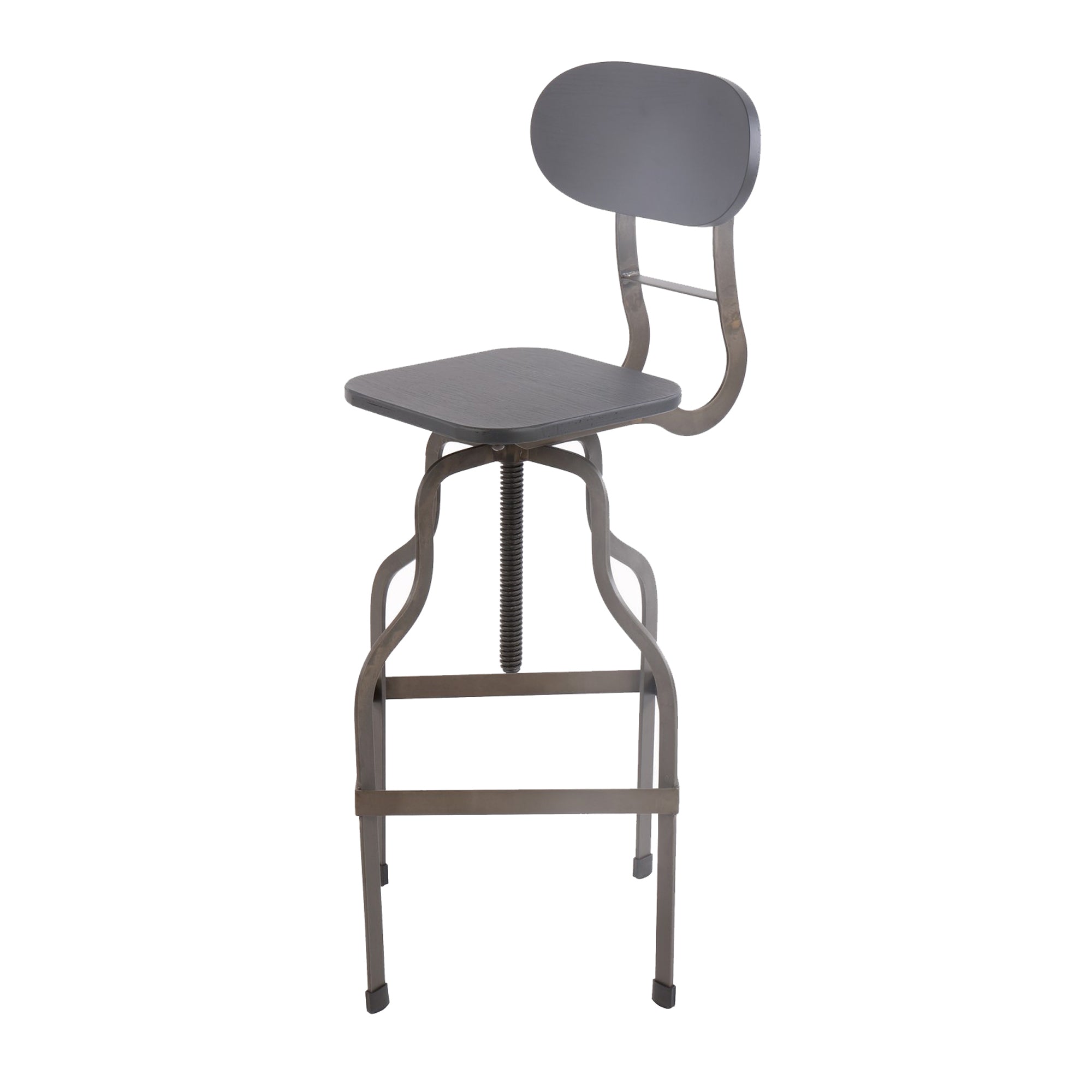 Industrial Style Wooden Swivel Bar Stool With Curved Metal Base, Gray