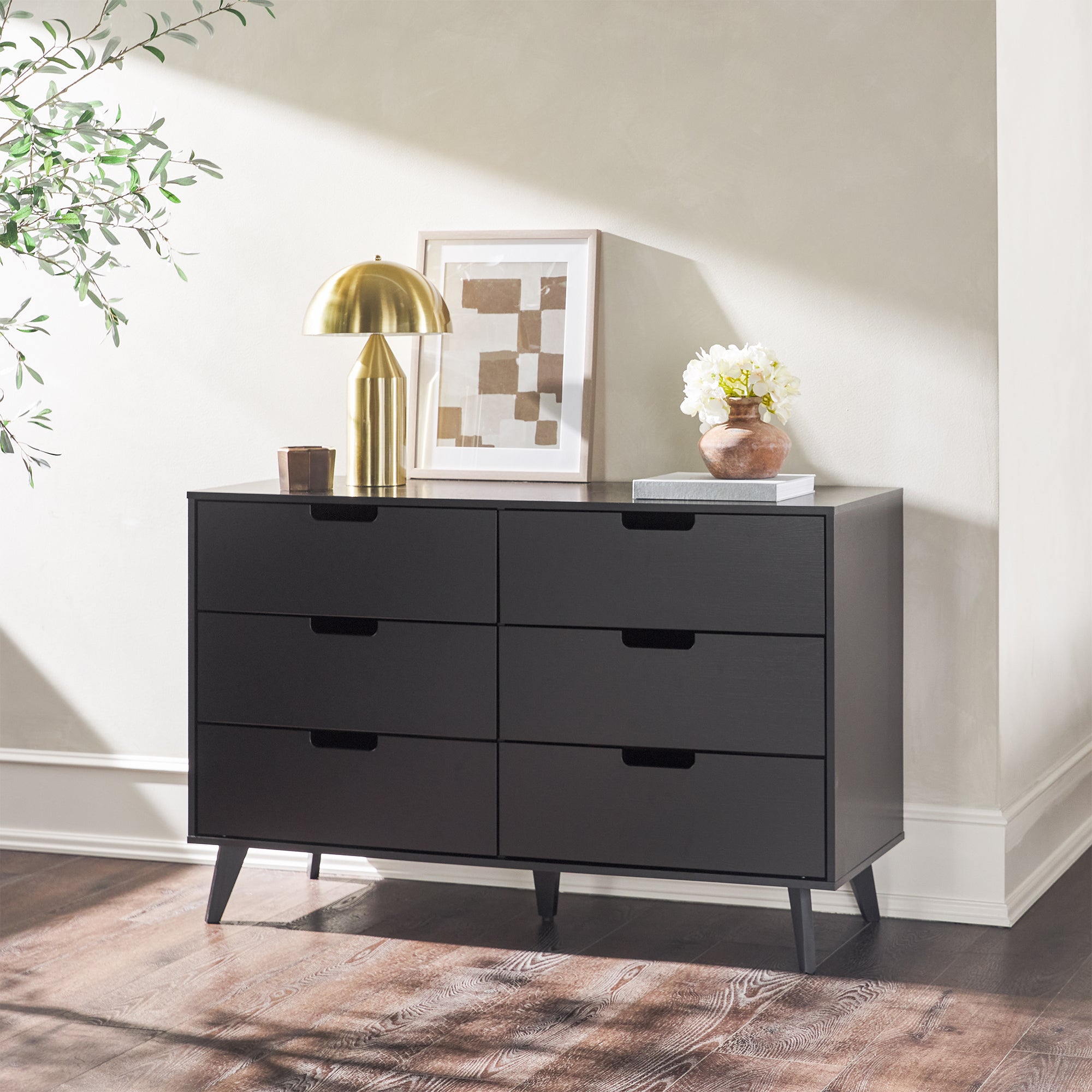 Mid-Century Hans 6-Drawer Dresser with Cut-Out Handles, Black