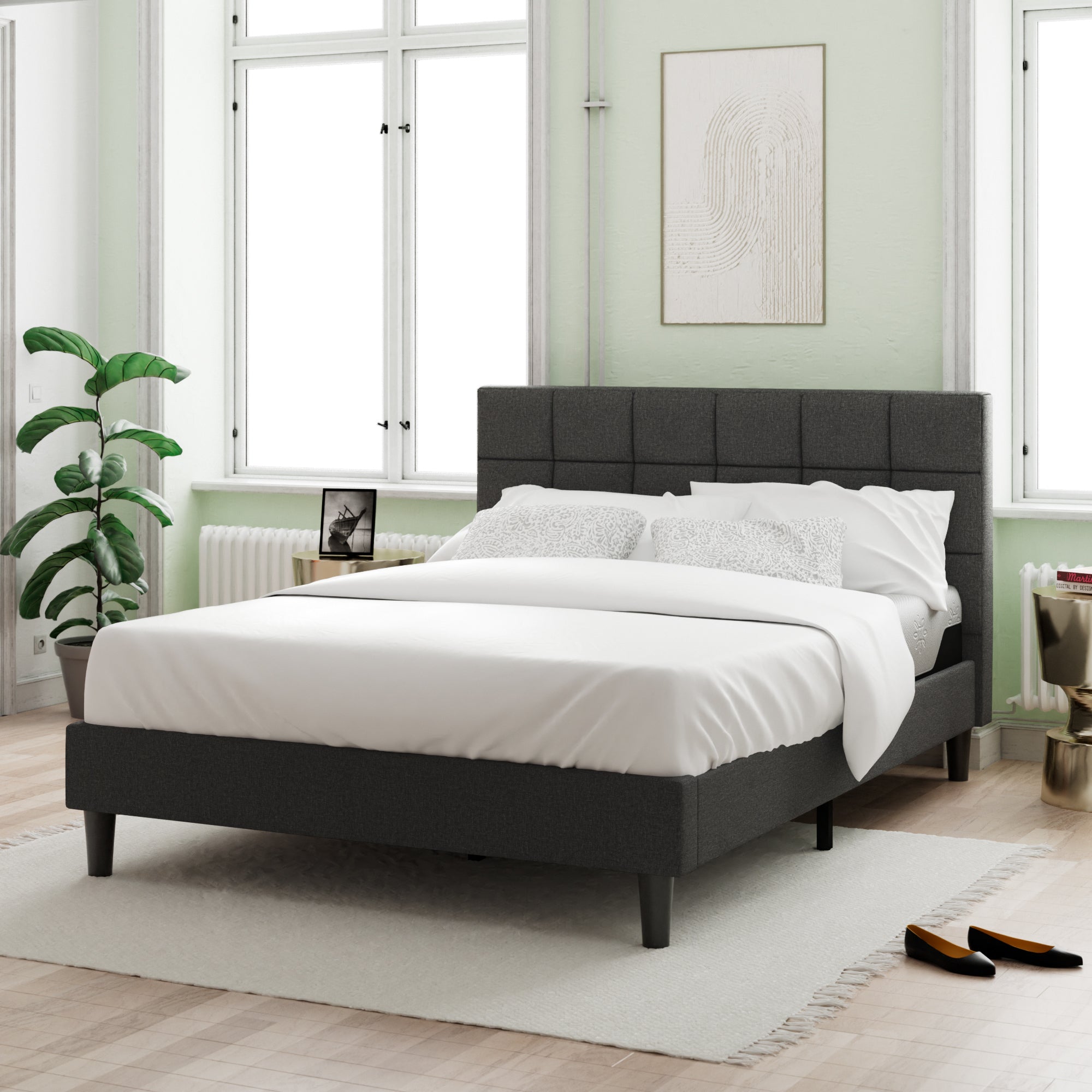 TM Home Upholstered Platform Bed Square Stitch - King