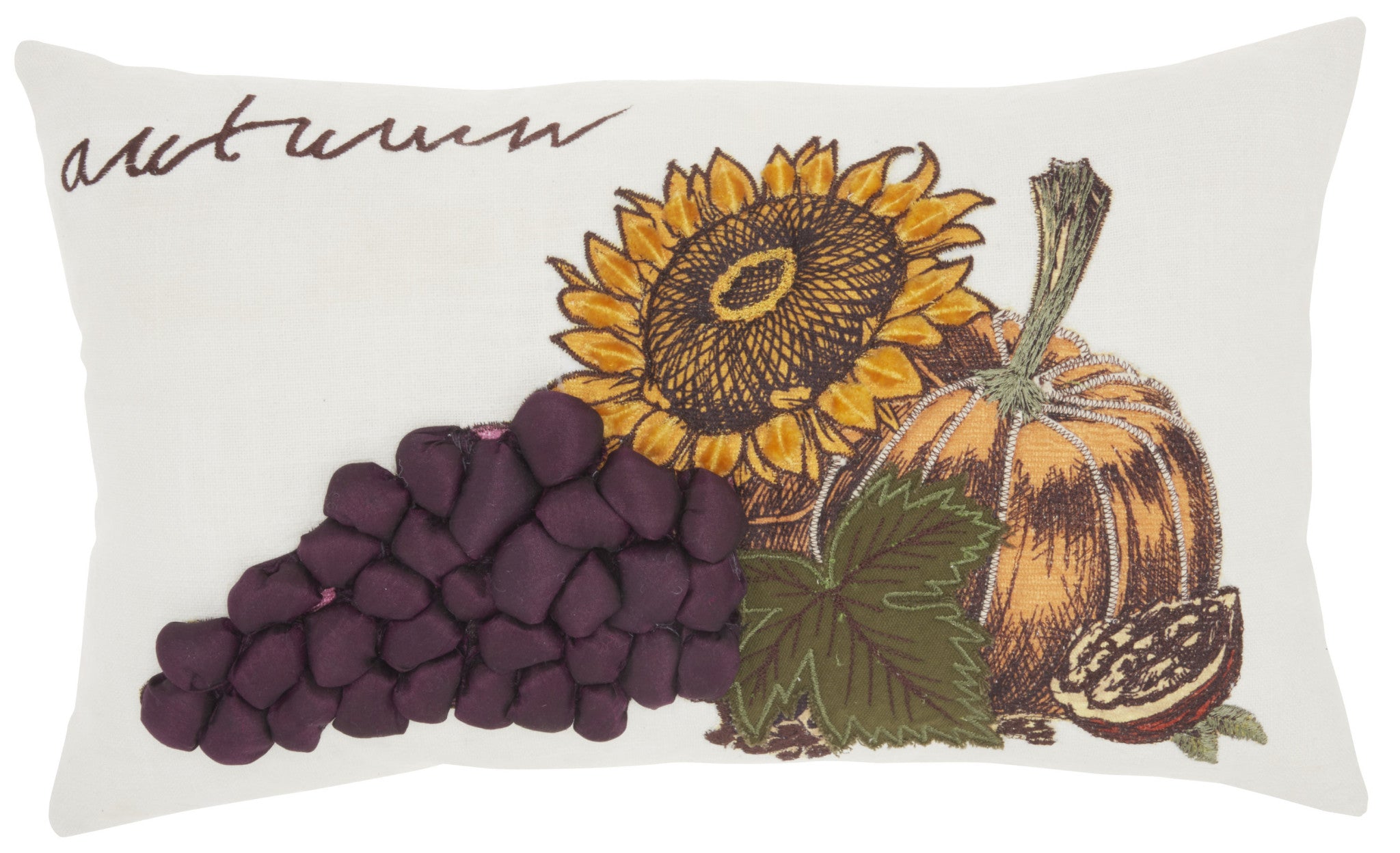 Yellow and White Thanksgiving Pumpkin and Sunflowers Cotton Throw Pillow