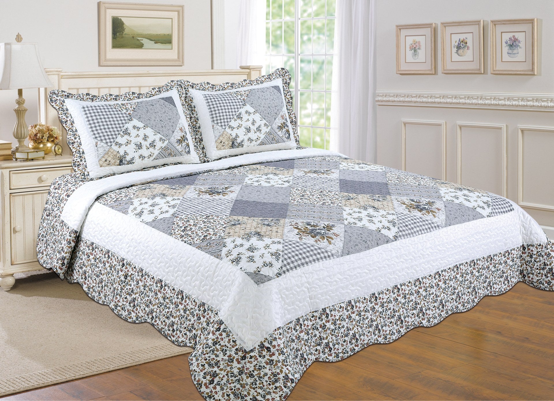 3-Piece Cotton Blend Reversible Quilt Set - King