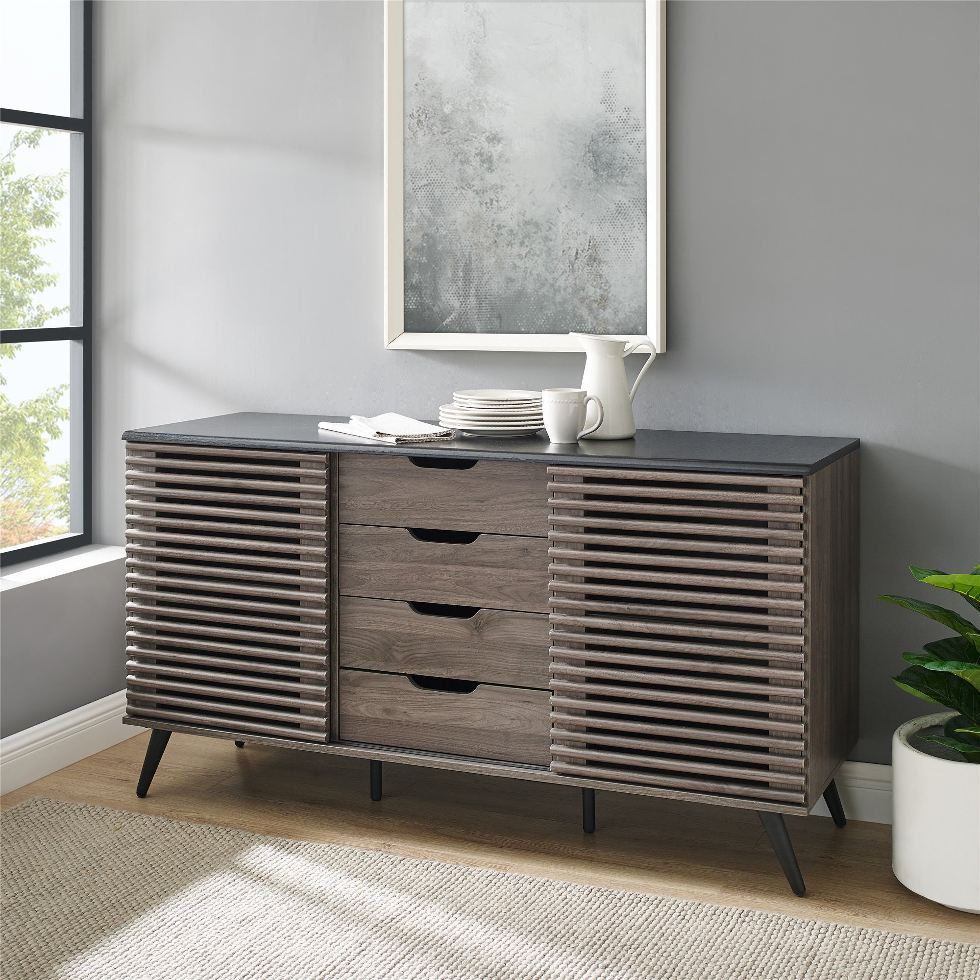 Contemporary Sliding Slat-Door Sideboard