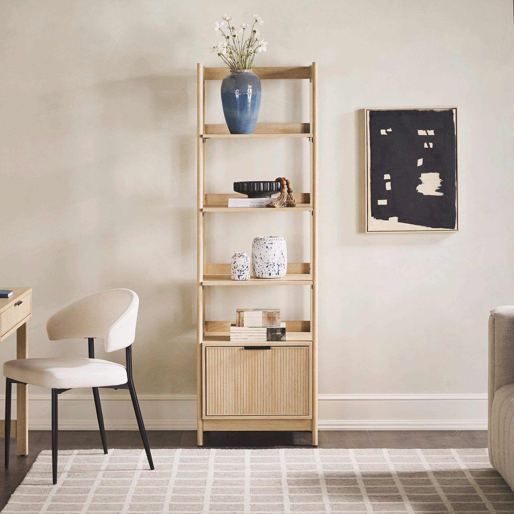 Transitional Narrow Bookshelf with Drawer on Bottom